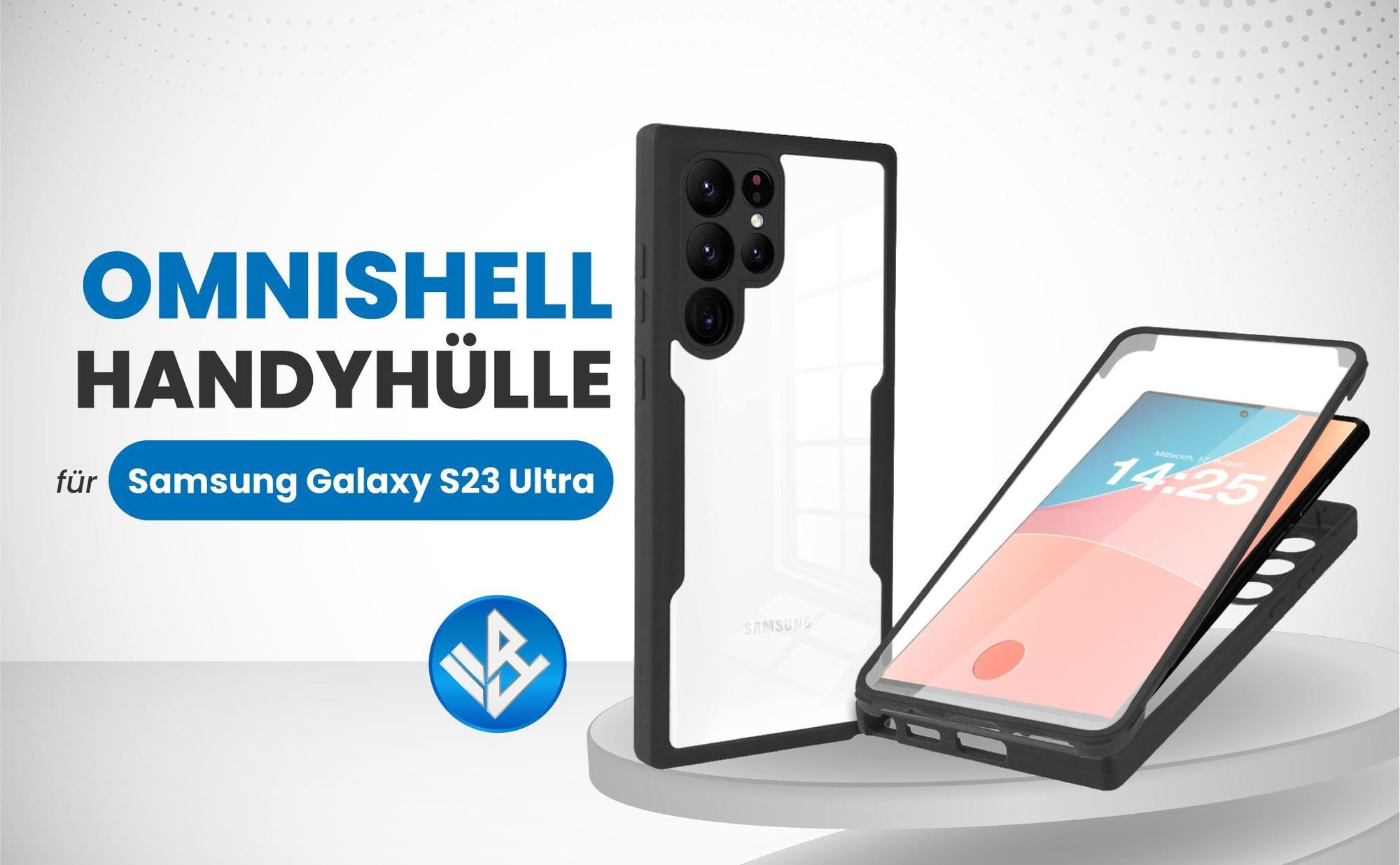 Schwarze 360 Grad Hülle für Samsung Galaxy S23 Ultra mit Kameraschutz
