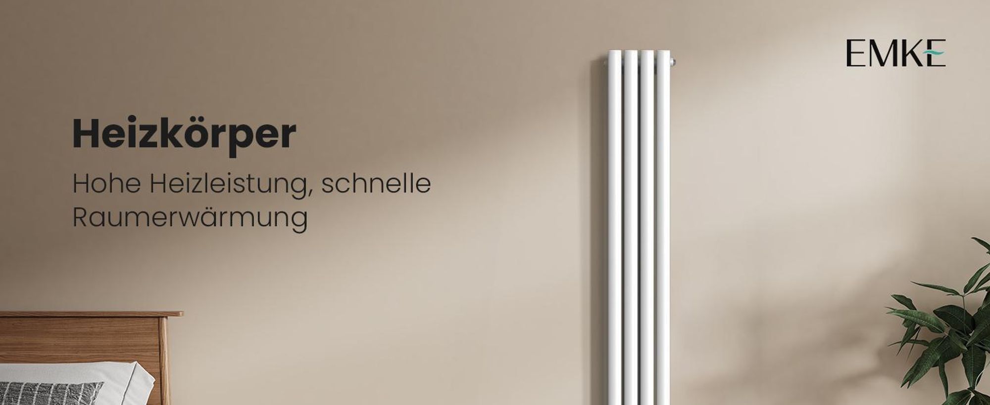 EMKE Design-Röhrenheizkörper für Warmwasserbetrieb Mittelanschluss Vertikal Oval Doppellagig 623 Watt 24cm x 160cm Weiß ohne Heizstab
