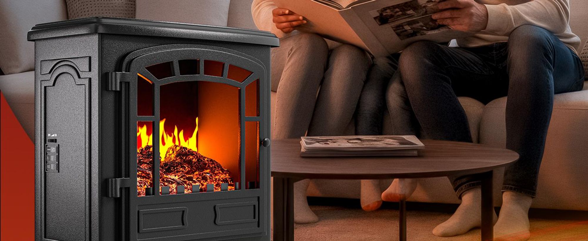 Monzana Elektrokamin mit Heizung 2000W Heizlüfter LED Flammeneffekt Schwarz