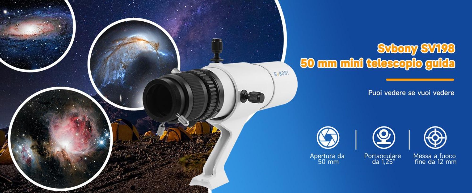 Cannocchiale guida Svbony SV198 per astrofotografia, mini guida da 50 mm F4,1, rifrattore acromatico FMC, con doppio focheggiatore elicoidale