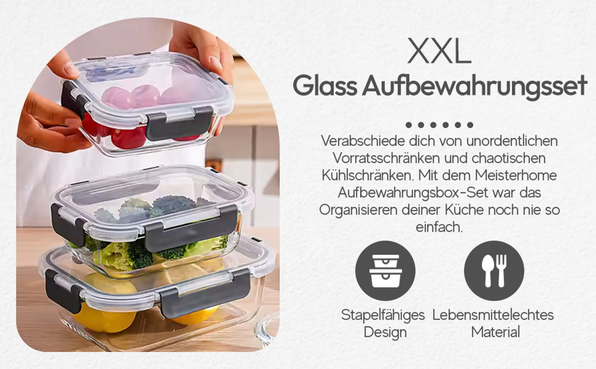 Meisterhome® Frischhaltedosen Glas - Ofenschalen Set – Mit Deckel - Aufbewahrungsbox - Ofen – Meal Prep Behälter - 12-teiliges Set - Luftdicht - Frischhaltedose aus Glas - BPA-frei  Spülmaschinen-, Mikrowellen-, und Gefriergeeignet