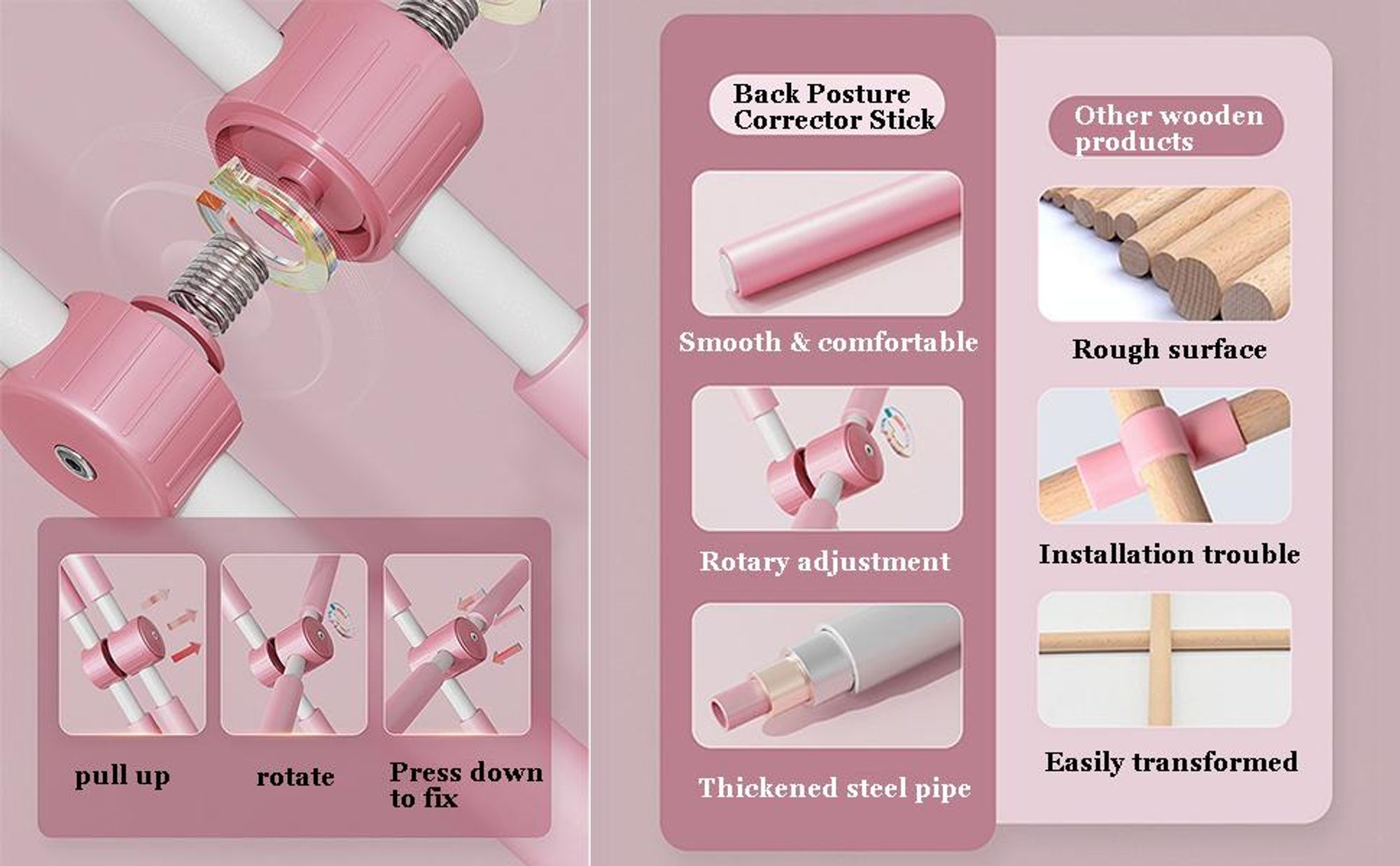 Yoga Sticks, Haltungskorrektur Stab, Yoga Stange, Einziehbarer Haltungskorrektor, Buckelkorrekturstab, für Haltungskorrektur, Yoga, Pilates, Reha