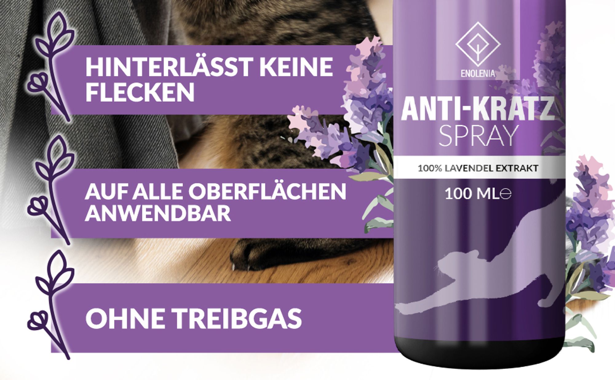 Enolenia® Anti Kratz Spray – Fernhaltespray – für Katzen – Anti Kratz Spray - Katzenabwеhr – zum Vertreiben von Katzen – Katzen Abwеhr