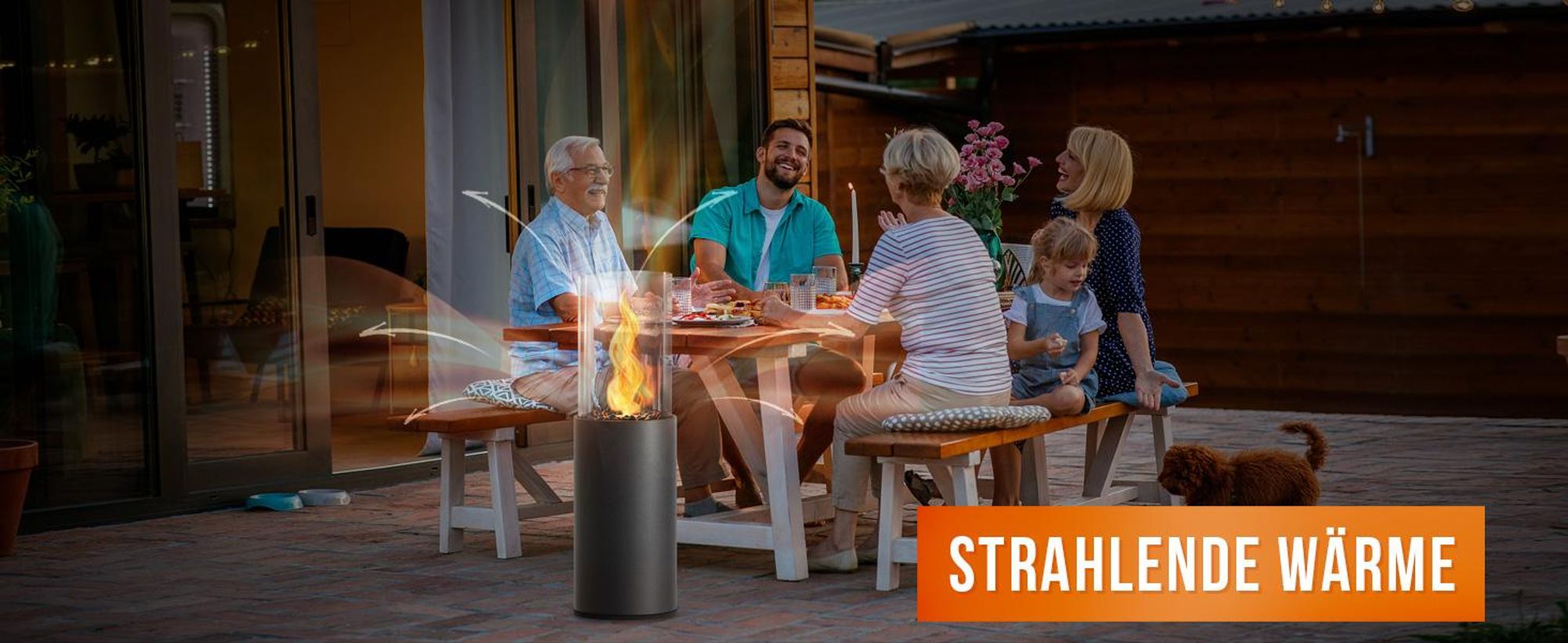 Flammtal Bioethanol Standkamin Helix für Garten, Terrasse, Balkon & Deko – Outdoor Kamin 3h Brenndauer / 86cm hoch – Freistehender Ethanol Standkamin