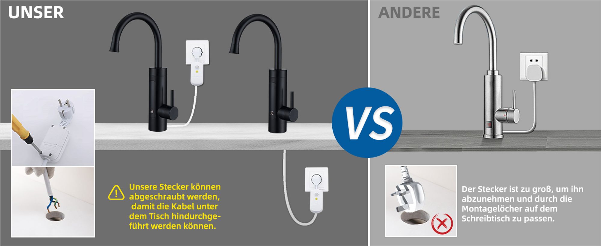 Homelody Elektrische Küchenarmatur mit Durchlauferhitzer, Smart Heater Spültischarmatur 360° drehbar, Schwarz Wasserhahn mit LED Temperaturanzeige