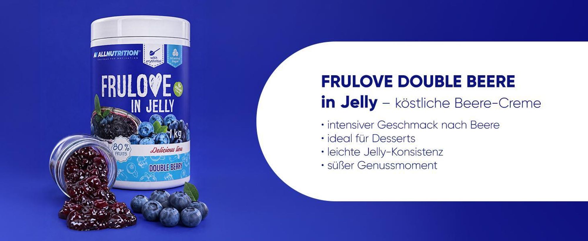 ALLNUTRITION Frulove In Jelly Double Berry 1000g Blaubeermarmelade bis zu 80 % Beerenfrüchte