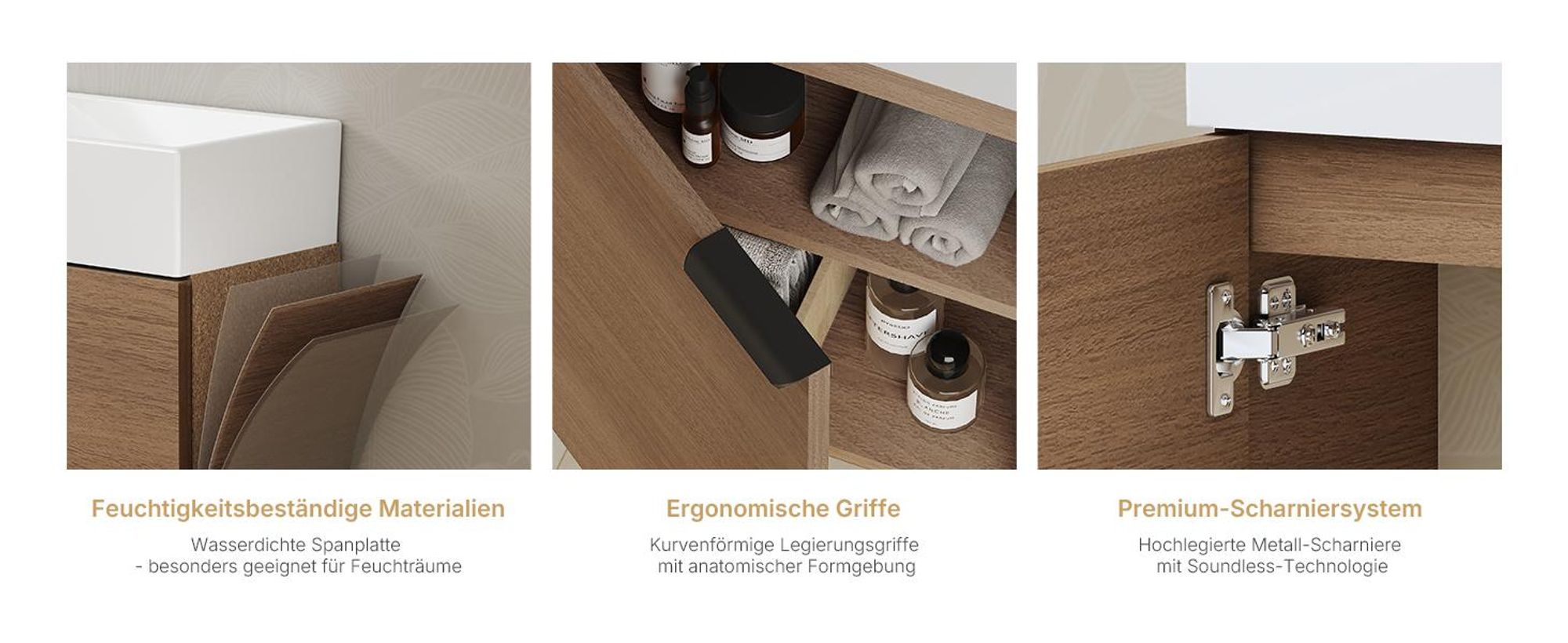 EMKE Waschbeckenunterschrank mit waschbecken 417×240×646 mm wandhängend, Badezimmerschrank, Waschtischunterschrank Soft-Close, Sonoma Eiche