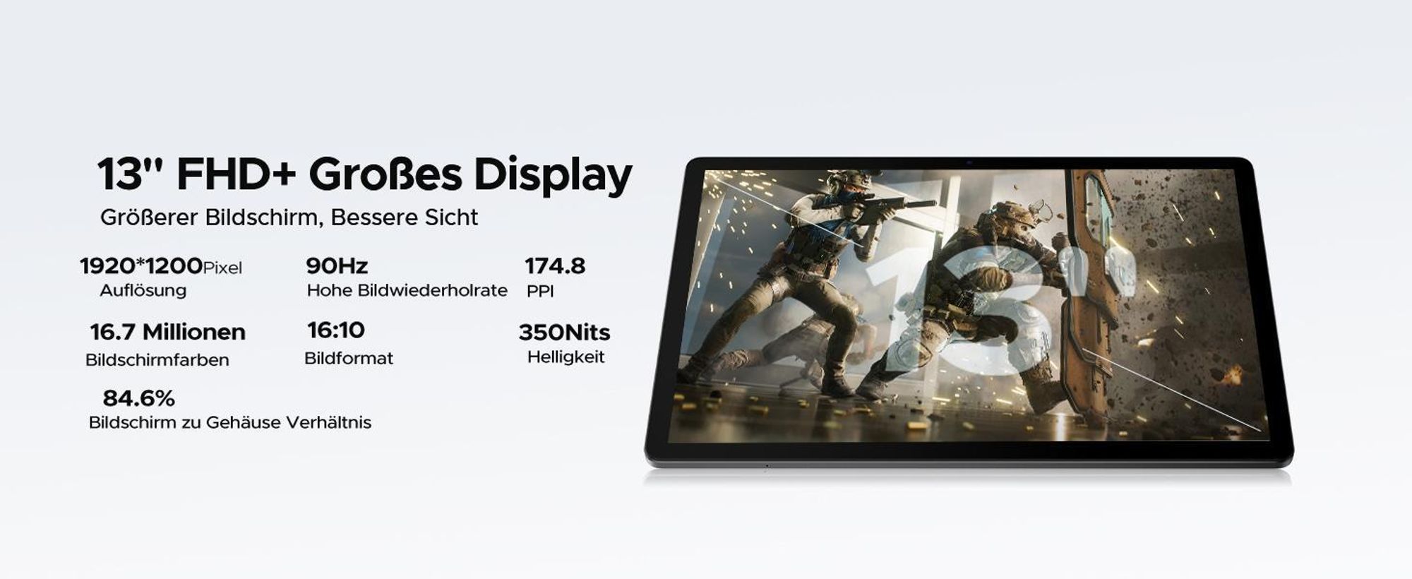 DOOGEE U13 Pro Tablet Android 16, 13,4 Zoll, 36 (6+30) GB + 256 GB(bis 2TB erweiterbar), 120Hz, 11.000 mAh/18 W, Gemini AI, Widevine L1,Tastatur-Set