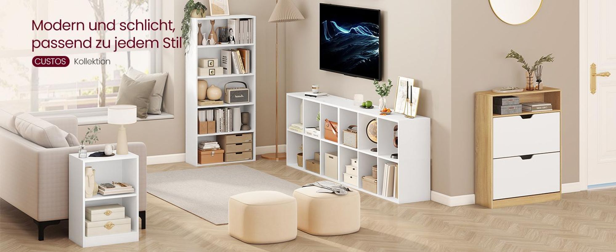 VASAGLE Schuhregal 2 Klappen, mit verstellbarer Trennwand, Schuhaufbewahrung, offenes Fach, 24 x 80 x 102 cm, eichenfarben-weiß