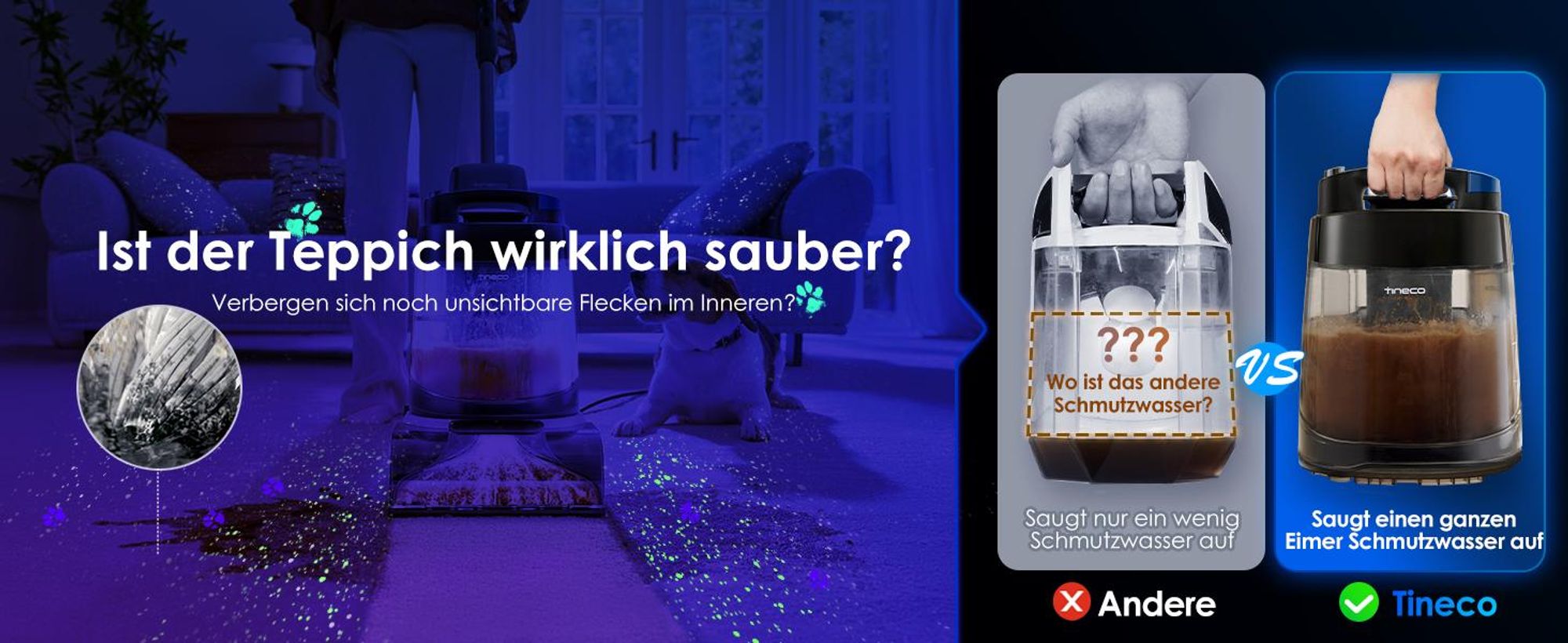 Tineco CARPET ONE Cruiser Teppichreiniger, Polsterreiniger Waschsauger mit 3-Stufen SmoothPower, DualCore Trocknung, FlashDry Selbstreinigung, iLoop