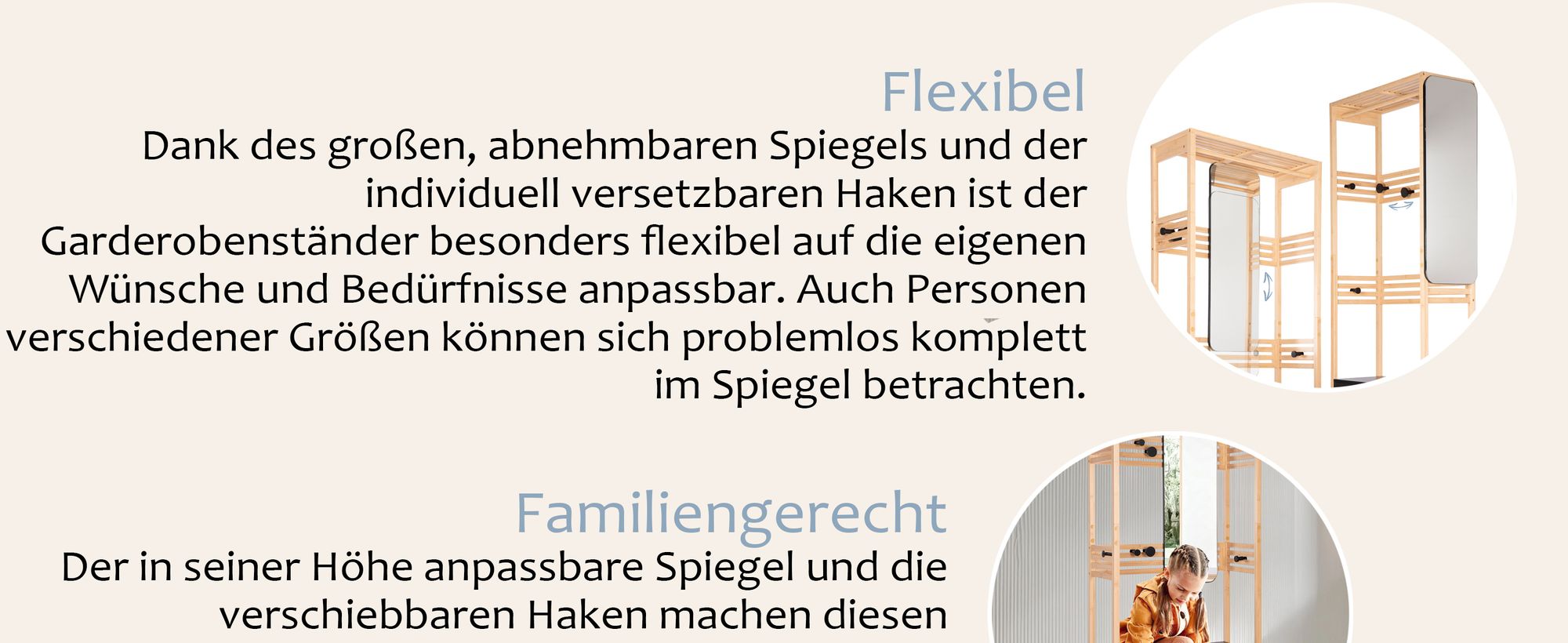 ONVAYA® Garderobenständer mit Spiegel ǀ Grau ǀ Bambus Garderobe mit Kleiderstange, Haken, Aufbewahrungsboxen und Sitzbank
