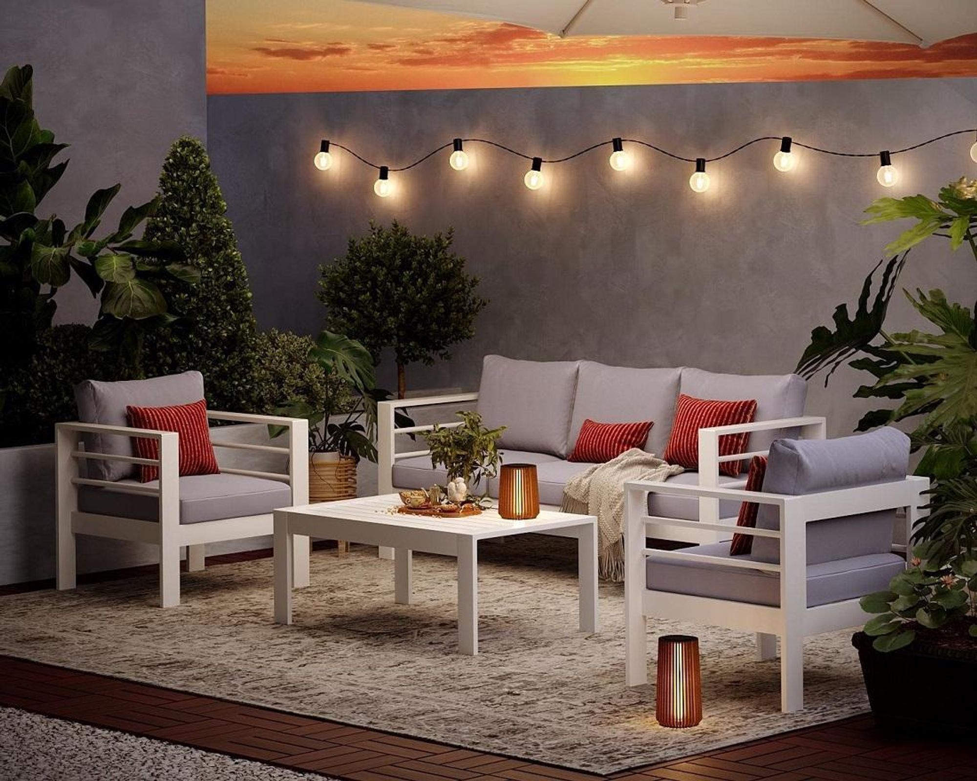 MeXo Gartenmöbelset, Loungeset Aluminium für 6-7 Personen mit Kissen & Couchtisch Indoor Outdoor Balkon Garten Terrasse (Sitzgruppe, Aluminiumrahmen)