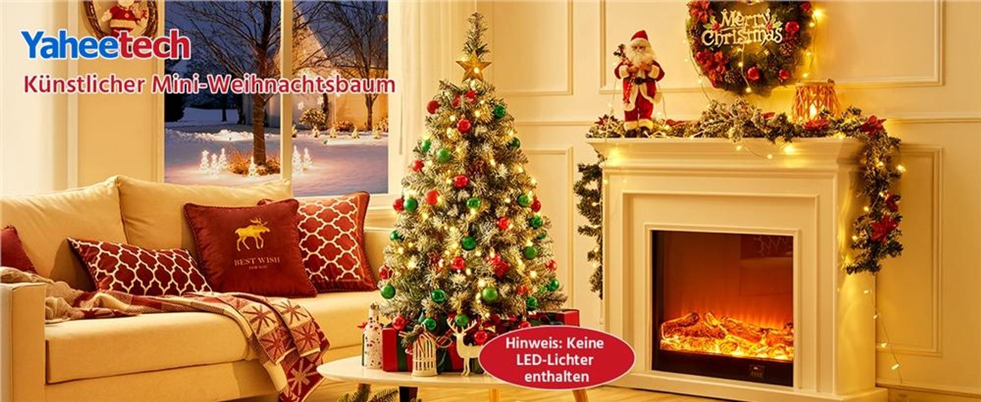 Yaheetech 90 cm Künstlicher Weihnachtsbaum mit Schnee, kleiner Tannenbaum mit Ständer & 96 Spitzen, für Tisch