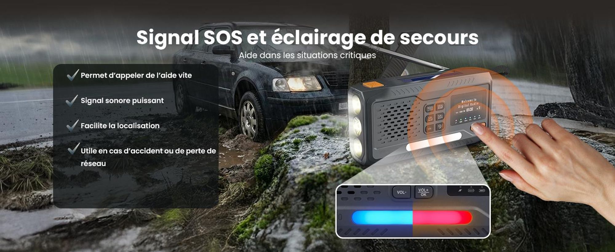 Extralink Radio d’urgence DAB/FM, solaire, dynamo, 4500 mAh, Bluetooth et SOS