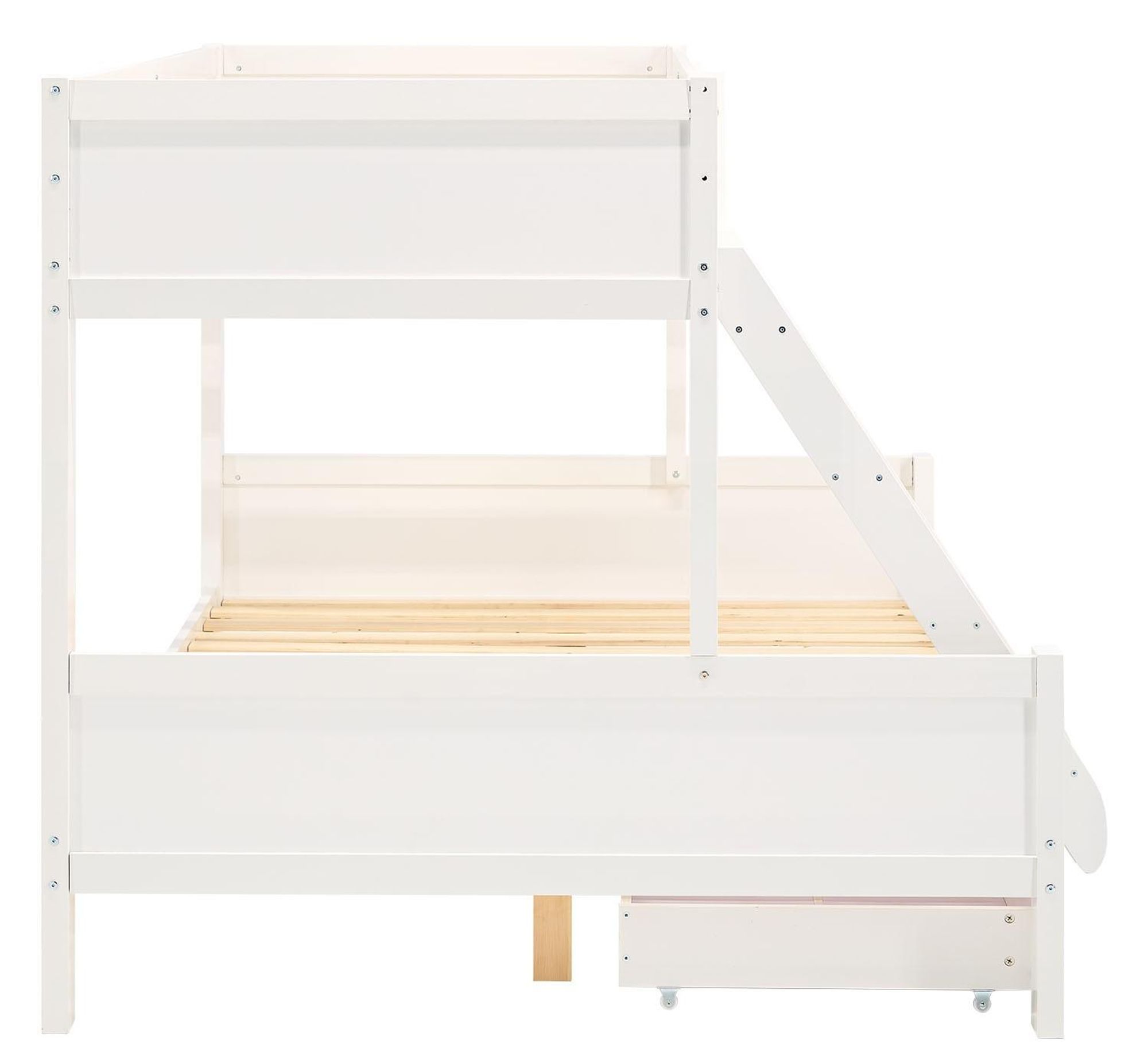 Homestyle4u Etagenbett 90x200 140x200 mit Lattenrost mit Bettkästen Hochbett Kinderbett Stauraum Jugendbett Weiß Holz Stockbett mit Rausfallschutz