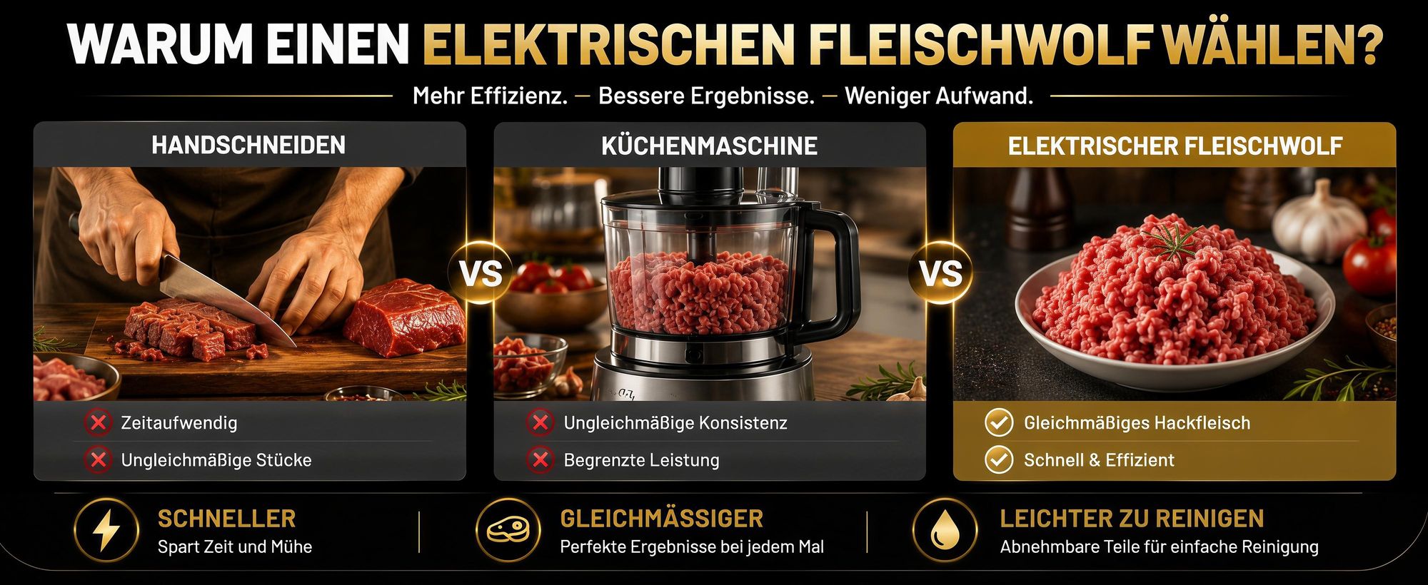 2800W Elektrischer Fleischwolf, 3in1 Multi Küchenmaschine,Super-intelligenter Wärmeschutz,Wurstmaschine mit 3 Lochscheiben, 4 Kegel-Klingen