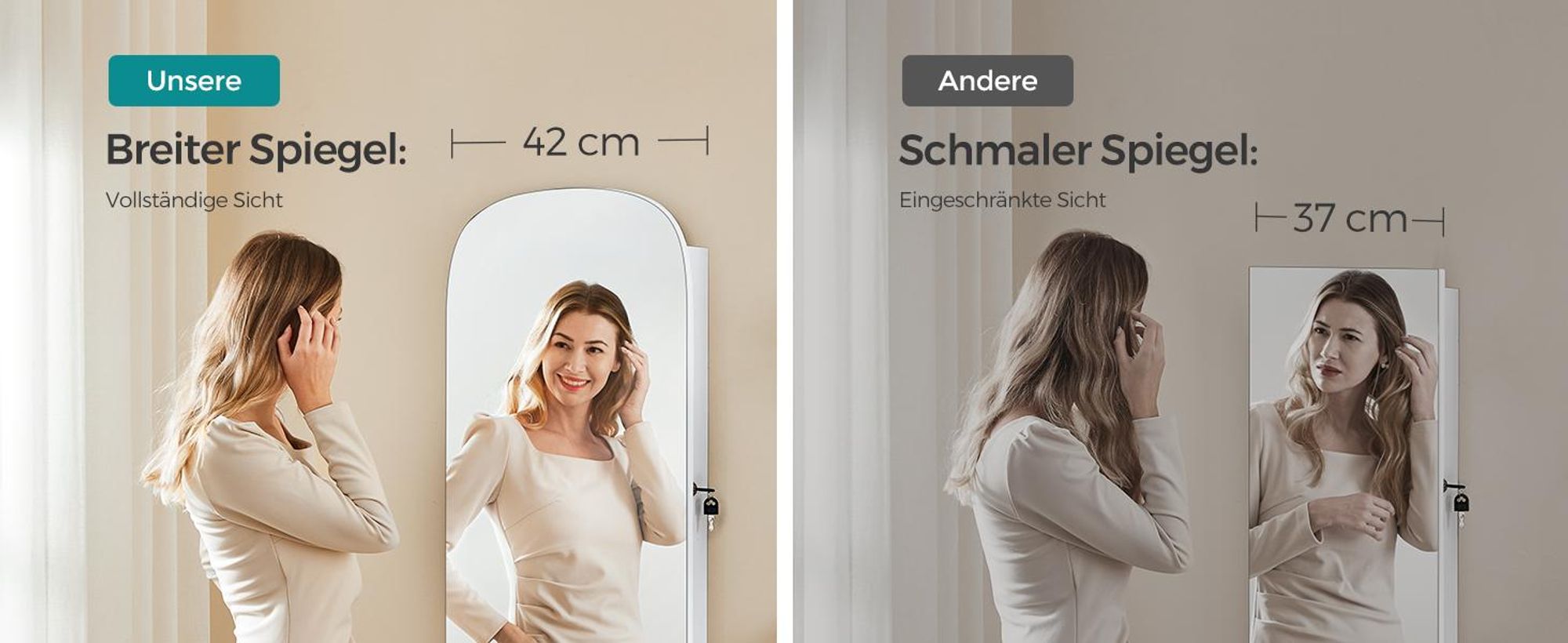SONGMICS Schmuckschrank, Spiegelschrank, Schmuck-Organizer mit LED-Beleuchtung