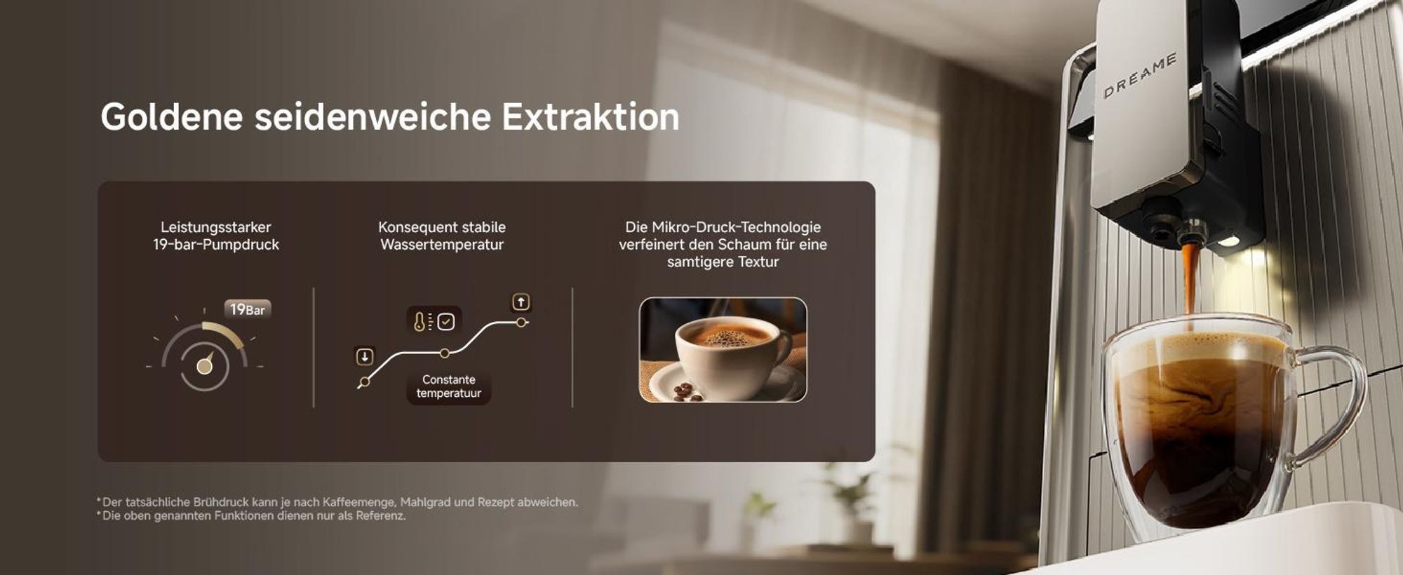 Dreame Ecceluxe Slim FCM30 Espressomaschine,kompakte Größe,erstklassiger Geschmack,Komplettreinigung,Ein-Knopf-Touchscreen,fünf Kaffeespezialitäten