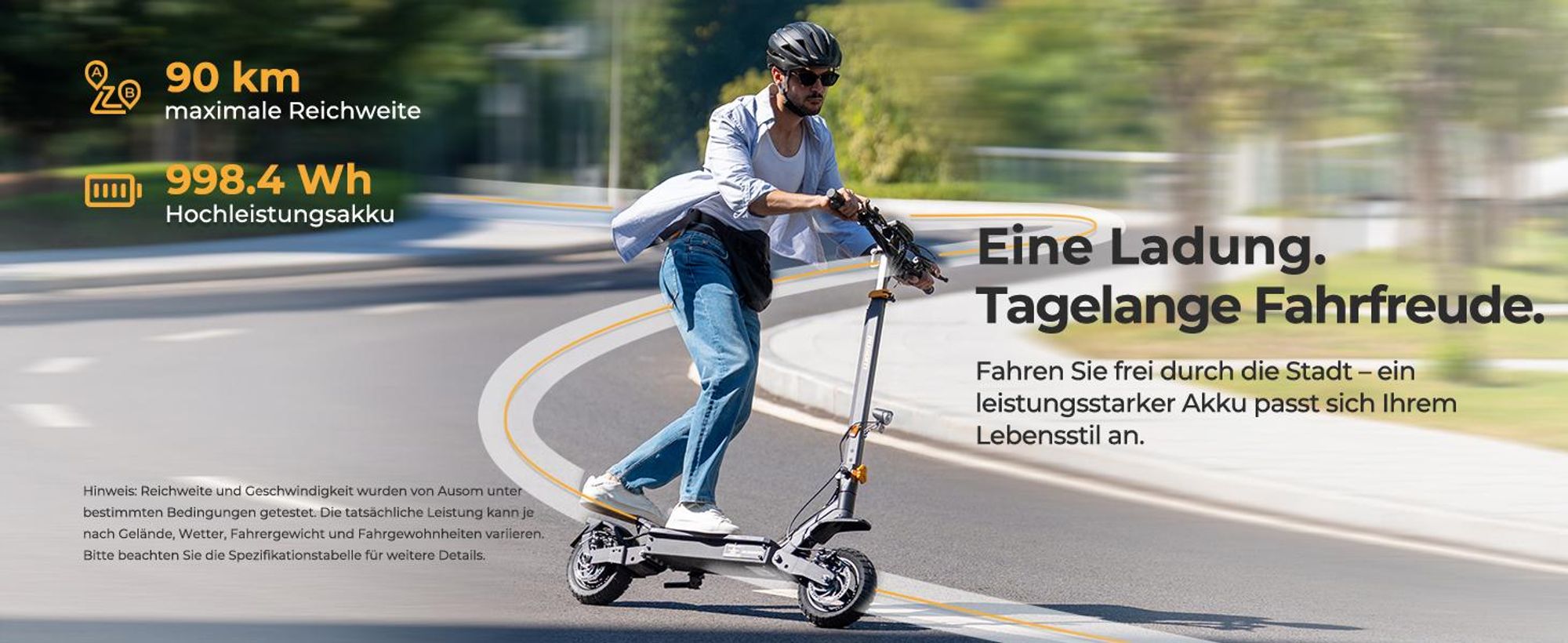 Ausom L1 ABE E-Scooter 90km Reichweite 930W Peak 10 Zoll Tubeless NFC E-ABS StVZO faltbar