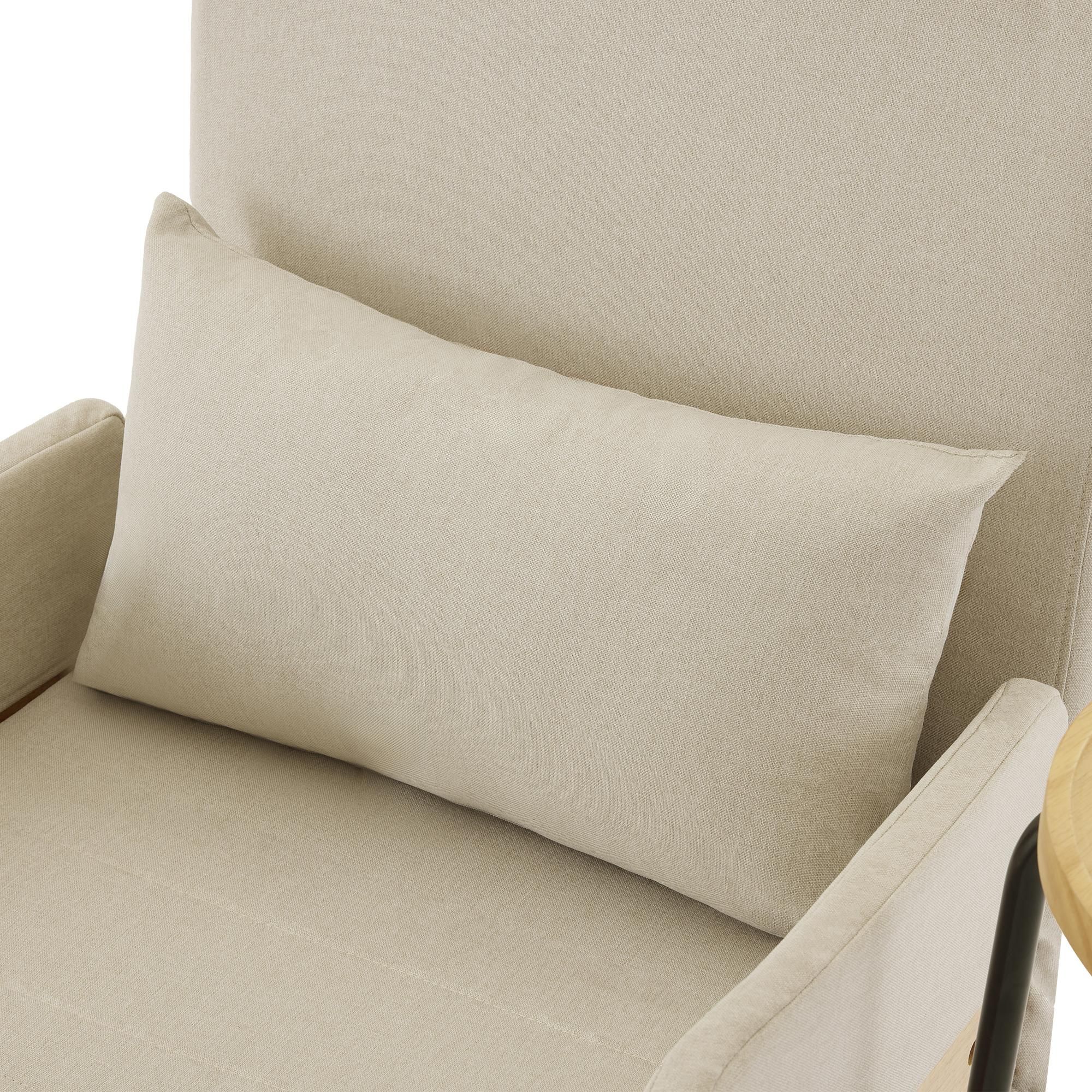 Merax Sessel, 3-in-1 Umbausessel mit Schlaffunktion, 6-fach verstellbar, Holztablett, Lordosenstütze & Kissen, Leinen, Beige