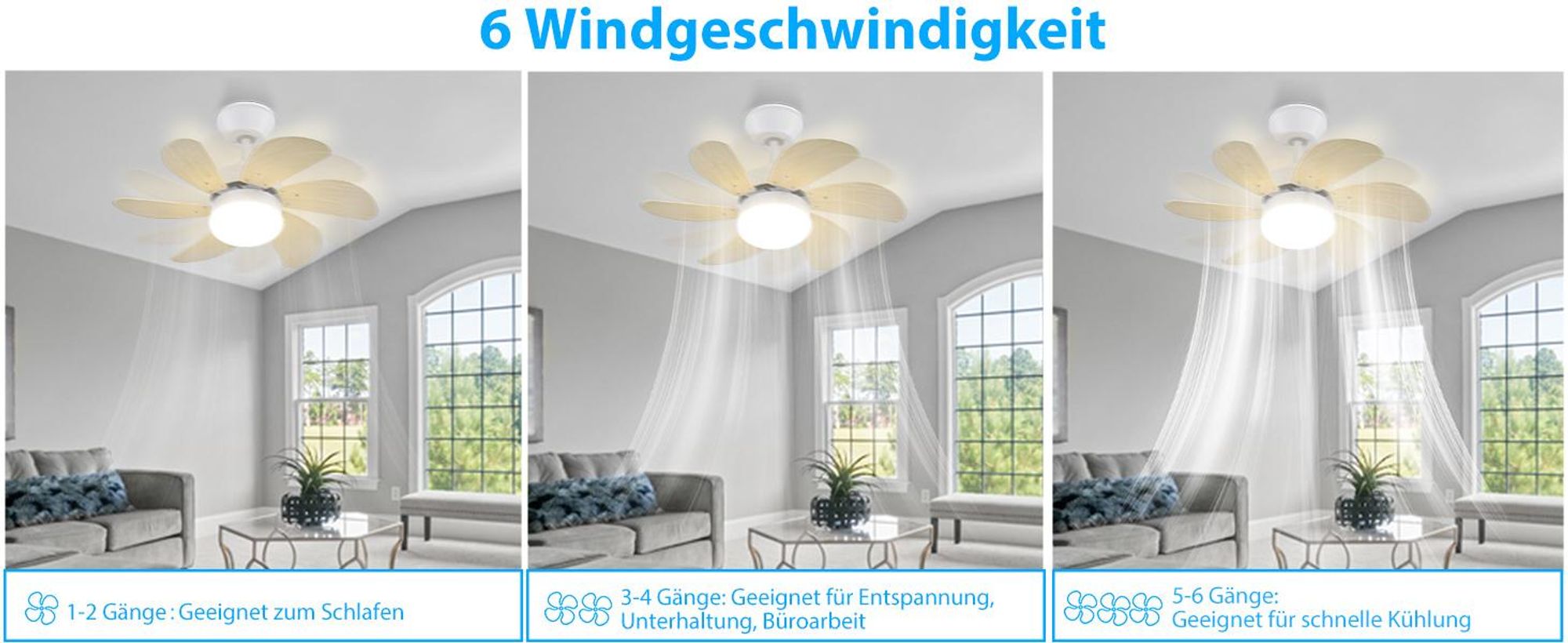 ZMH Stropný ventilátor so svetlom a diaľkovým ovládaním Tichý - stropné svietidlo 6 lopatiek Ø75 cm Ventilátor Časovanie Stropné svetlo Jedno svetlo Ventil