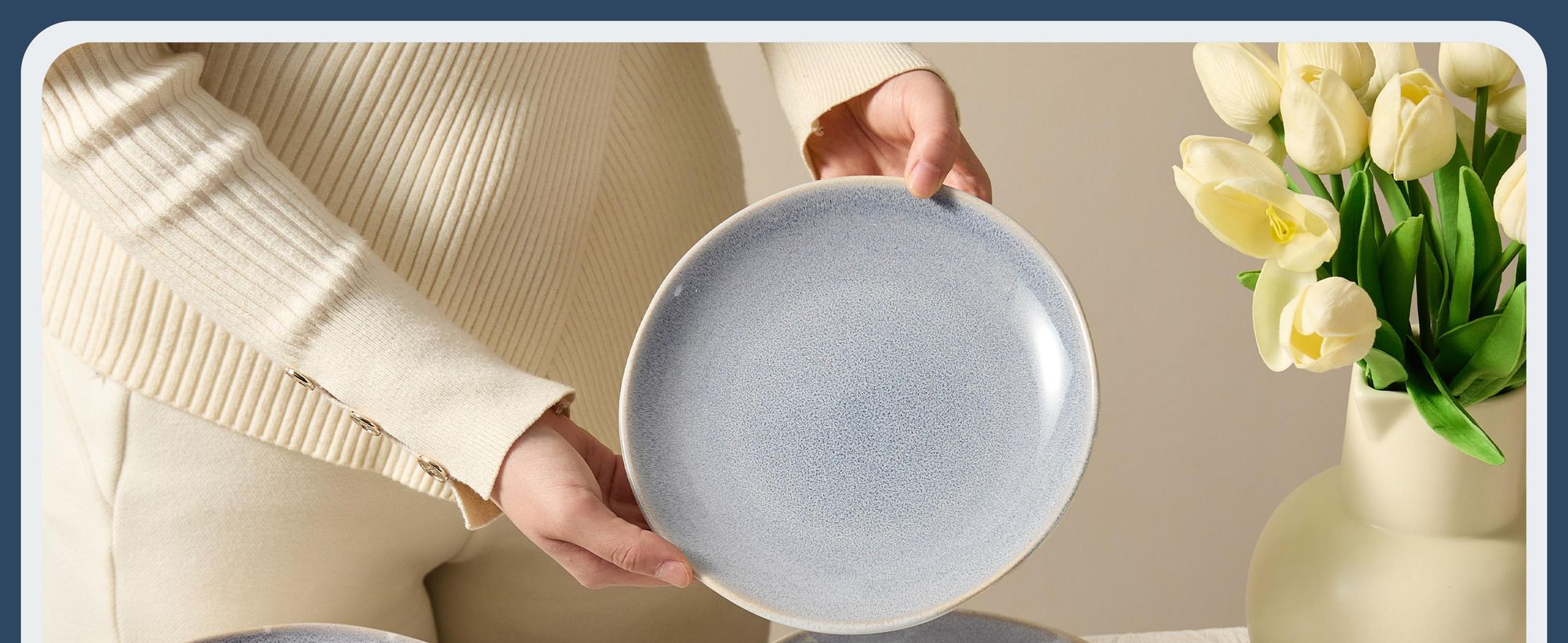 Teller Set 6-teiliges Ø19,5 cm Keramik Essteller, Speise- & Dessertteller Porzellantell 6 Personen Reactive Glaze, mikrowellen- & spülmaschinenfest