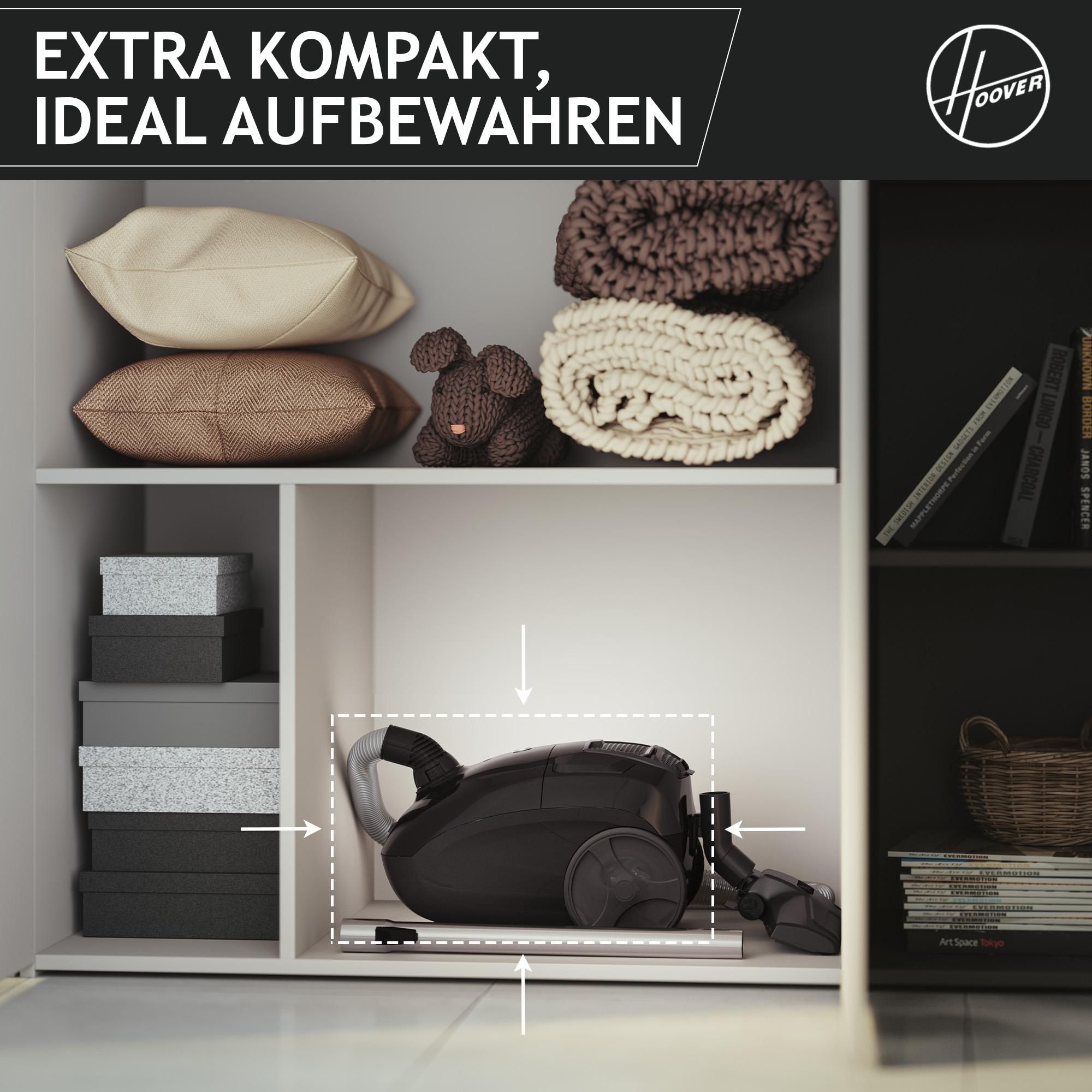 Staubsauger kompakt aufbewahrt im Schrank