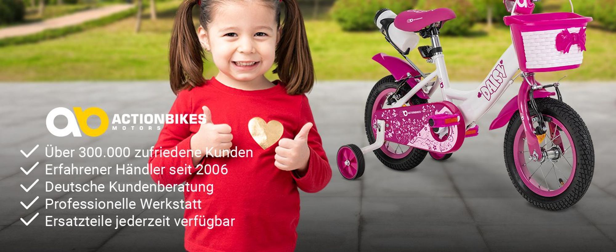 Actionbikes Kinderfahrrad Daisy 12 Zoll | Kinder Fahrrad - V-Brake Bremsen - Kettenschutz - Fahrradständer - Stützräder - Mädchenfahrrad - 2-5 Jahre
