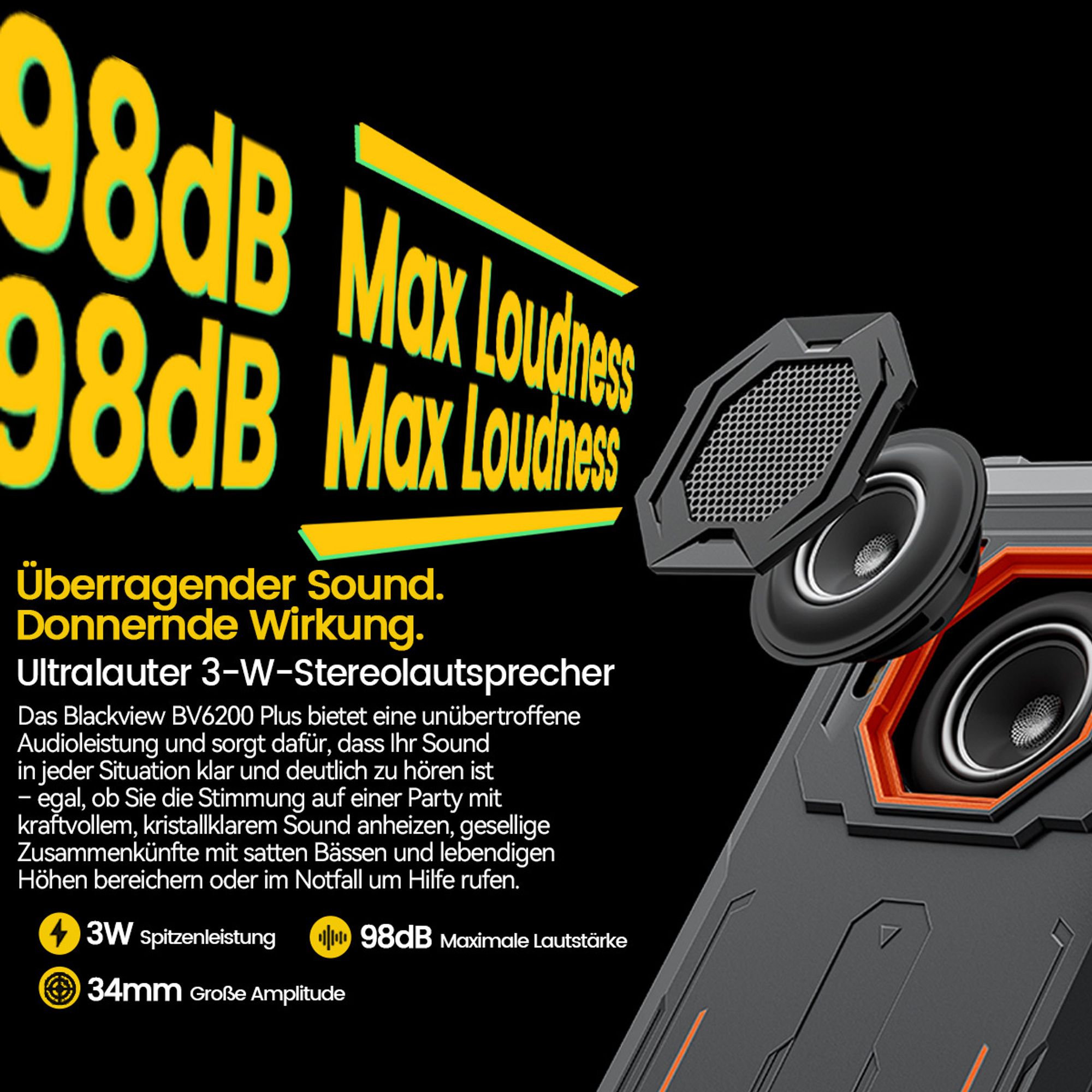 Blackview BV6200 Plus(2025) Outdoor Handy Ohne Vertrag, 11000mAh Akku Android 14 Outdoor smartphone, 24GB+256GB/2TB,98DB Lautsprecher, 6.56" 90Hz,IP69