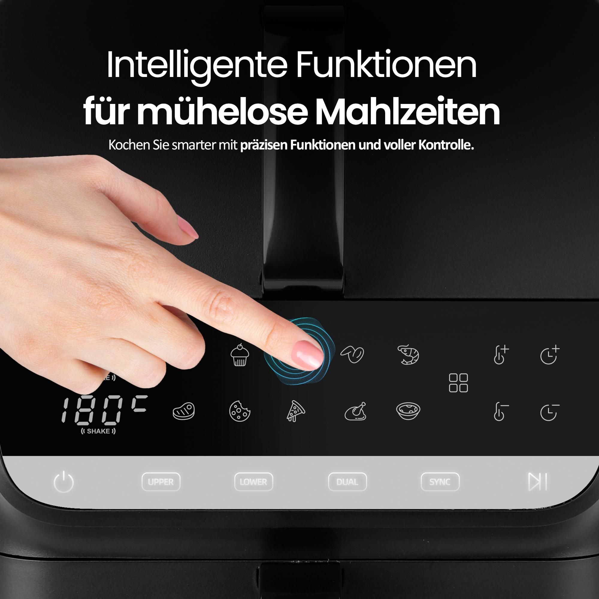 Emerio Dual-Zone Heißluftfritteuse 2500 W – 3,5 L + 6,5 L – Digital – Sync Finish – Cool Touch – Timer – AF-133542