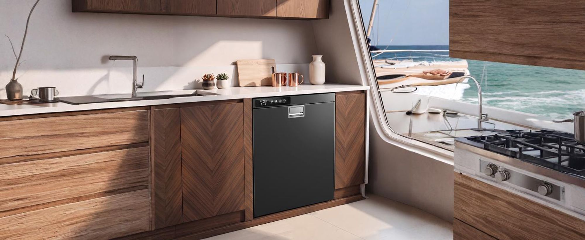 65L Einbau Kompressor Kühlbox, 12V/24V 100-240V,-20℃ bis 20℃,LED-Leuchten, Elektrische Kühlschrank für Auto, LKW, Boot, Reisemobil,Camping und Reisen