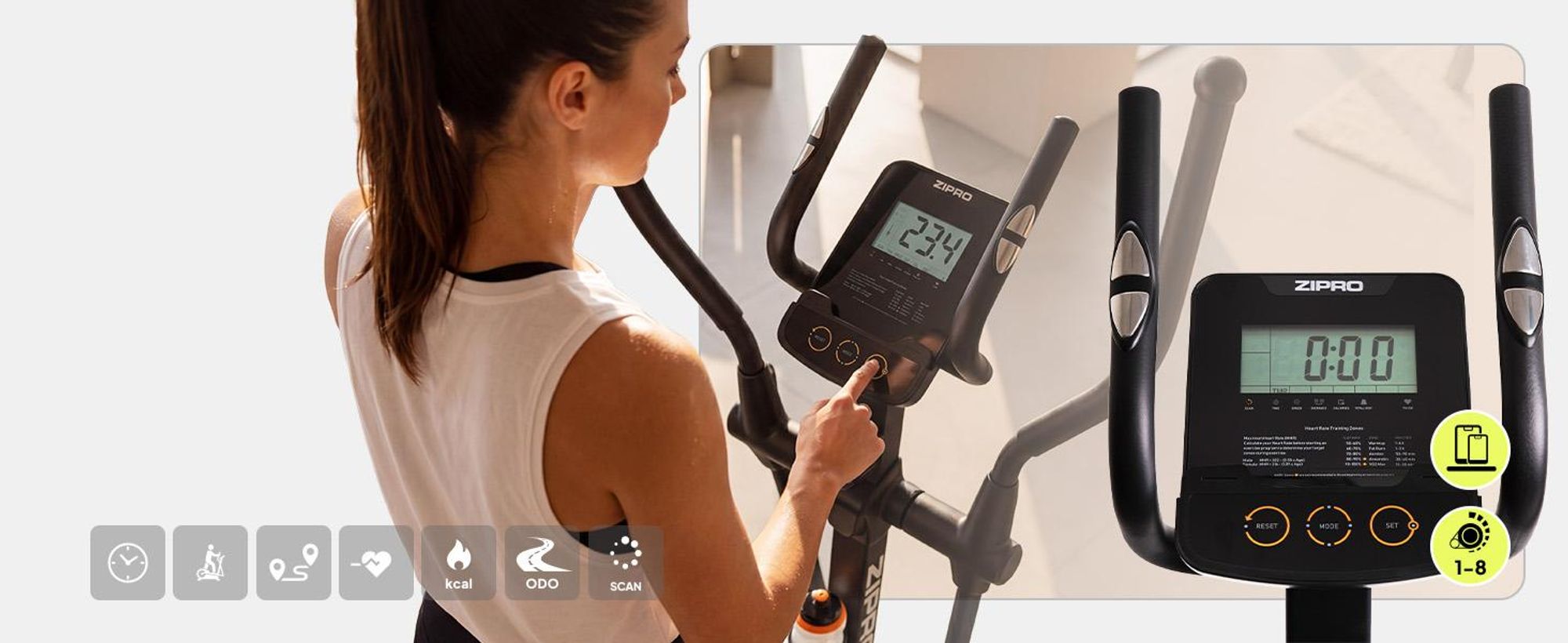 Zipro Hulk Vélo elliptique magnétique pour la maison jusqu'à 150 kg - 8 niveaux de résistance Vélo elliptique avec ordinateur mesure le pouls