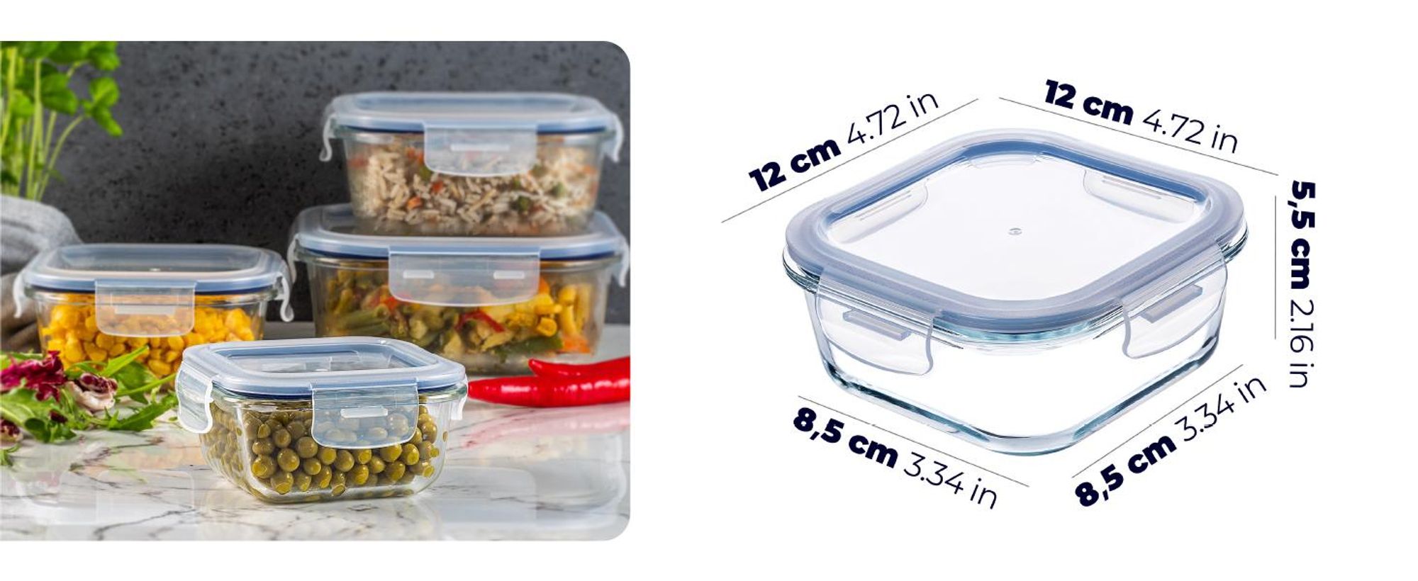 KADAX Vorratsdosen aus Glas, Spülmaschinenfeste Vorratsbehälter mit Deckel (Quadrat 320ml)