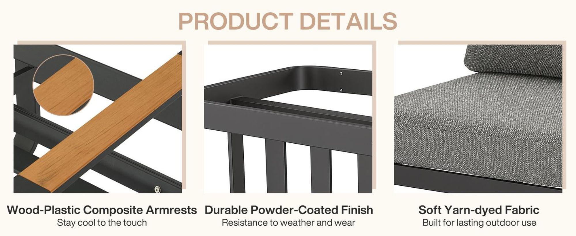 Tribesigns Gartensofa für den Außenbereich mit Kissen, Balkonstühle schwarzem Aluminiumgestell, Gartenstühle Gartensessel mit Armlehnen aus Holz