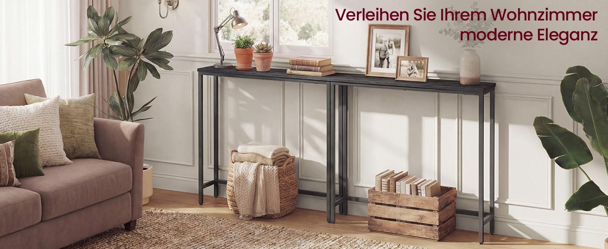 VASAGLE Konsolentisch, schmaler Beistelltisch, einfache Montage, Flur, 20 x 80 x 81,2 cm, grau-schwarz