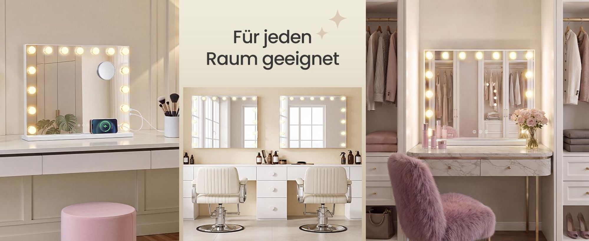 SONGMICS Schminkspiegel mit Beleuchtung, Dimmbar, 15 LEDs, 3 Lichtfarben, 10x Vergrößerung, 48 x 58 x 5,7 cm, Weiß