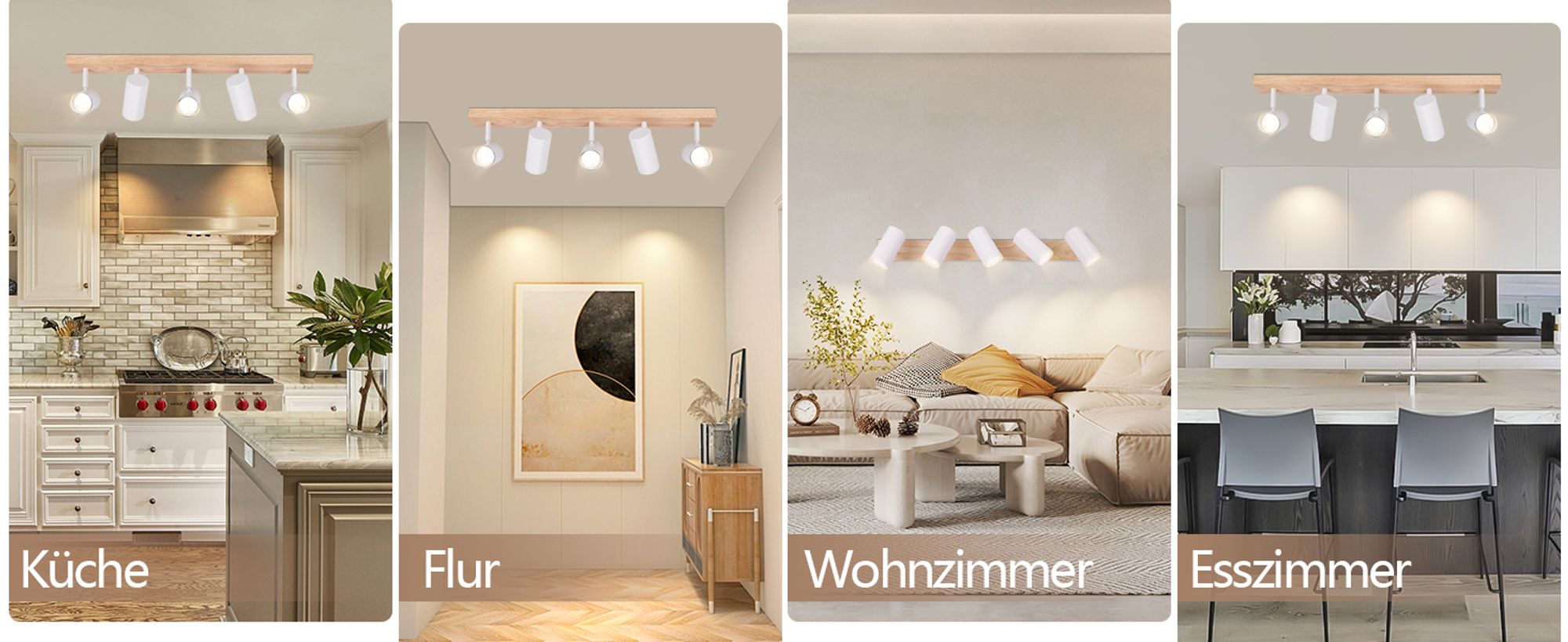 ZMH Deckenleuchte 5 Flammig Deckenstrahler Holz Deckenlampe Weiß Deckenspots GU10 Wohnzimmerlampe 350° Flurlampe Decke Spotlight Flur für Schlafzimmer Küche Wohnzimmer Ohne Leuchtmittel