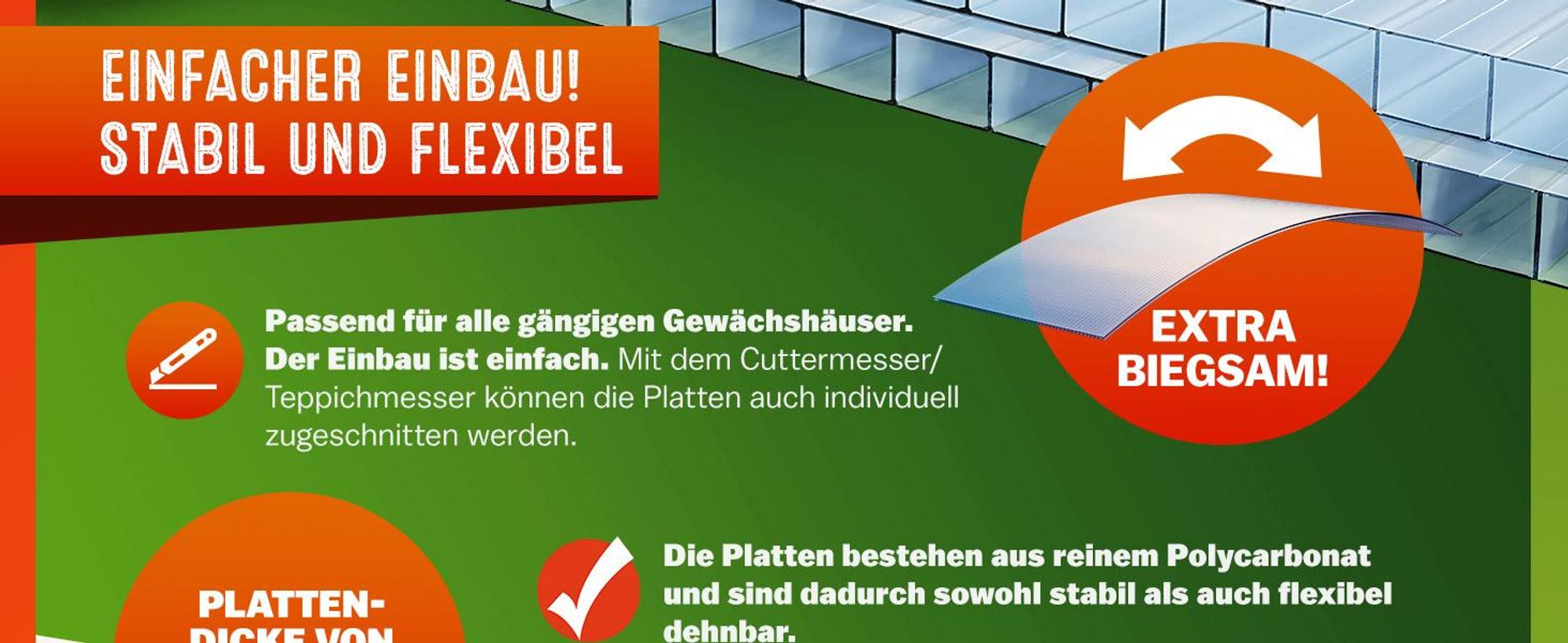 GARDEBRUK® 14x Polycarbonat Hohlkammerstegplatten 4mm 50x Edelstahl Gewächshausklammern 10,25 m² Doppelstegplatte 1210x605 Stegplatte Gewächshausplatte