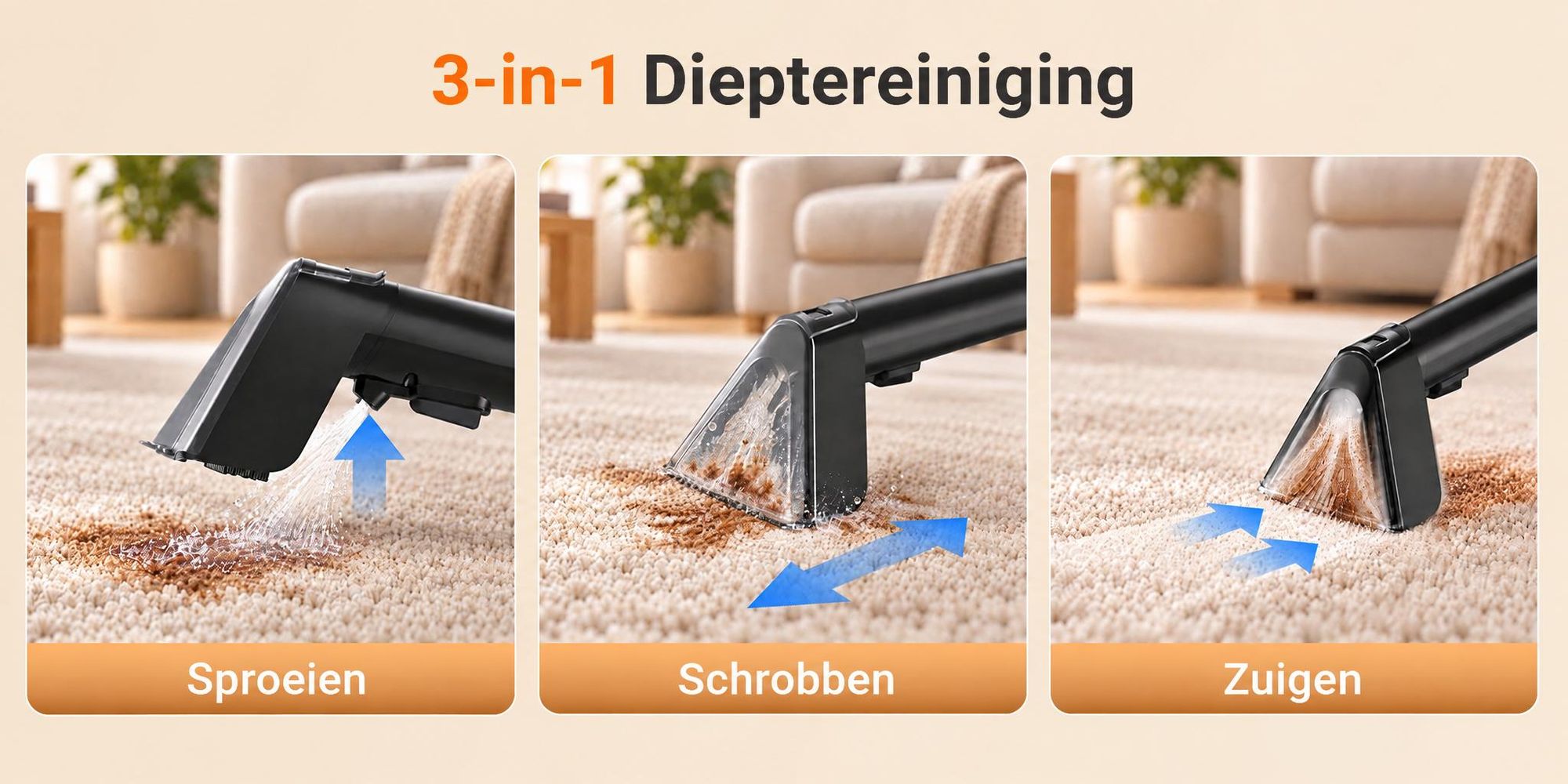 Lubluelu V1 Tapijt- en Bekledingsreiniger, 18.000 Pa, 450 W, Dubbele Watertank van 1,8 L + 0,9 L, Compact voor Banken, Autostoelen en Tapijten