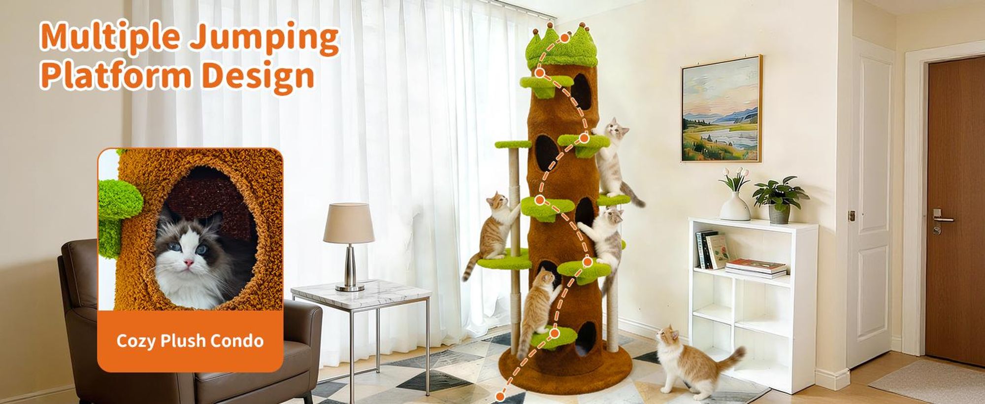 WISFOR Kratzbaum XXL Katzenbaum Sisal große Katzen Kletterbaum 87 x 187 cm Katzenkratzbaum