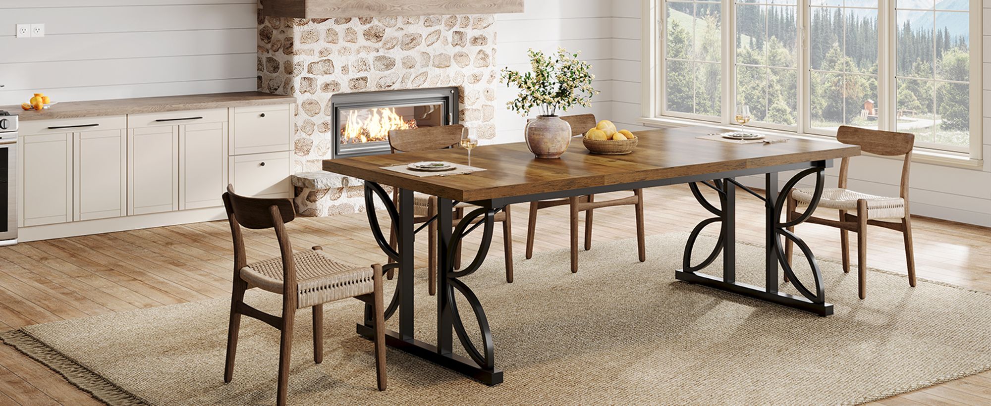 Tribesigns Rechteckiger Esstisch, Industrieller Küchentisch für 6 Personen, 180 x 80 cm Esszimmertische mit Metallfuß, Esstisch für Küche, Wohnzimmer