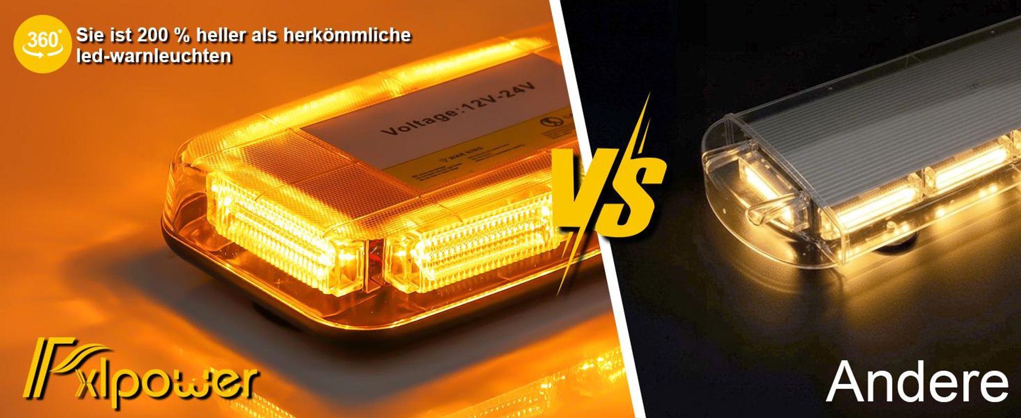 90 LED Rundumleuchte mit Magnetfuß, 12V/24V Warnleuchte, Gelb