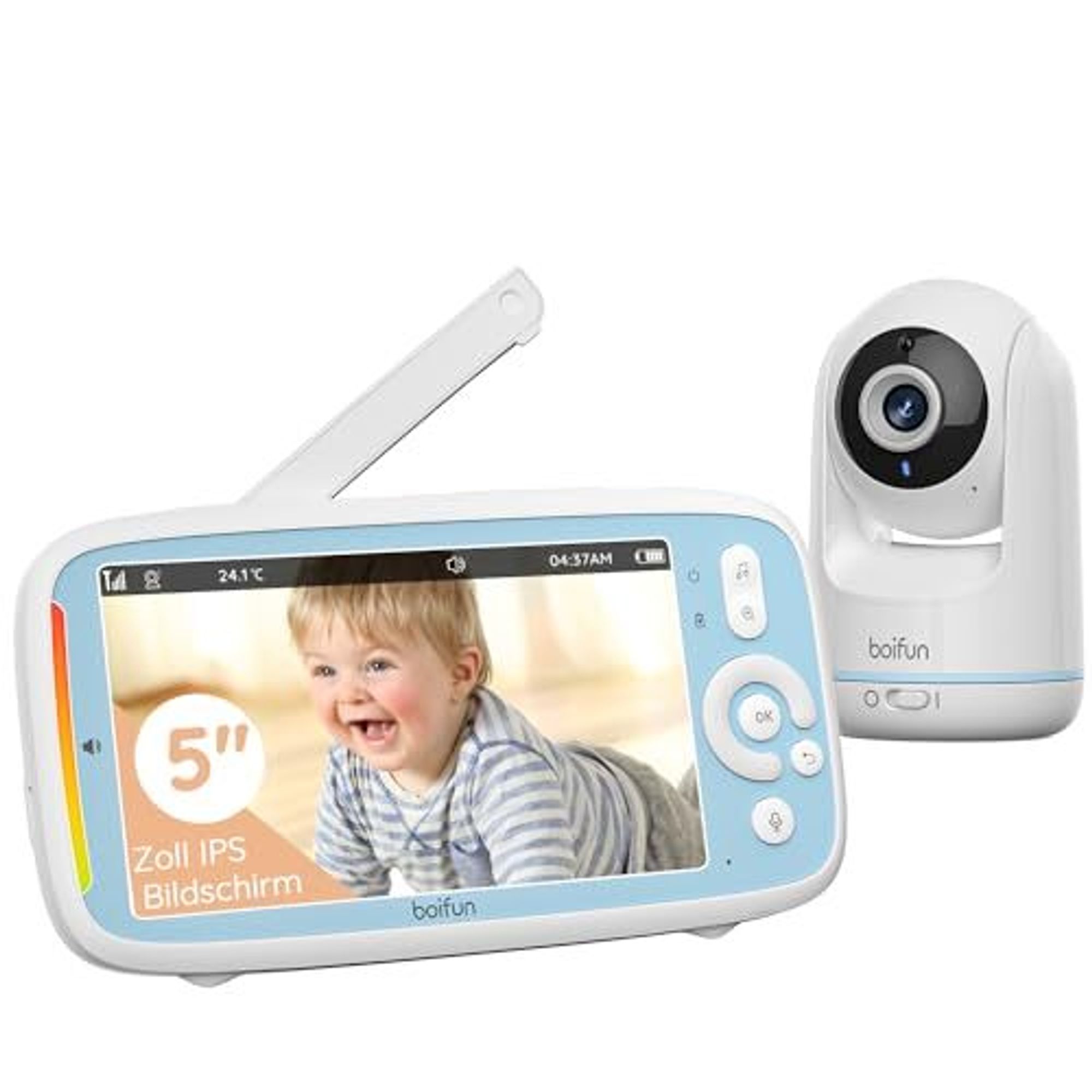 BOIFUN Babyphone mit Kamera ohne WLAN,Automatische Nachtsicht Babyfon , 5 Zoll 720P IPS Bildschirm VOX