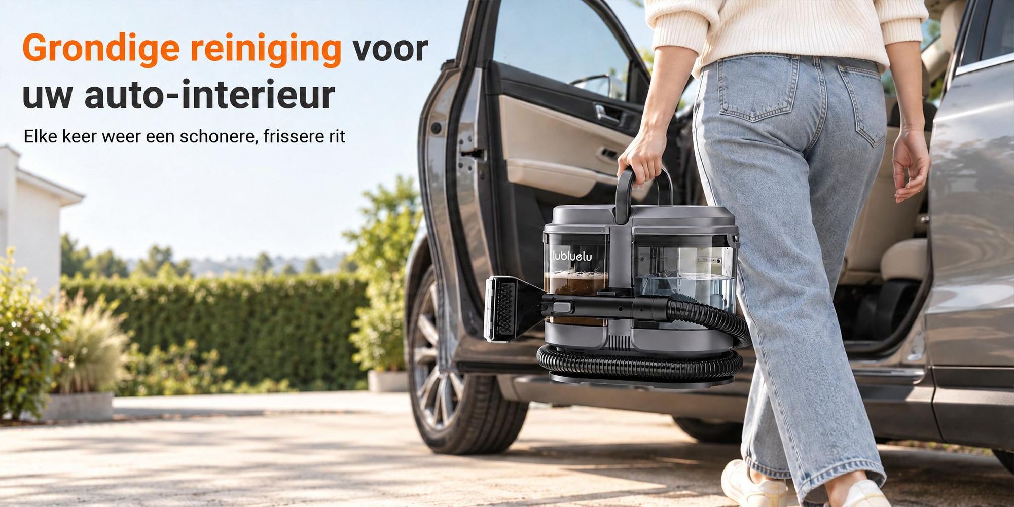 Lubluelu V1 Tapijt- en Bekledingsreiniger, 18.000 Pa, 450 W, Dubbele Watertank van 1,8 L + 0,9 L, Compact voor Banken, Autostoelen en Tapijten