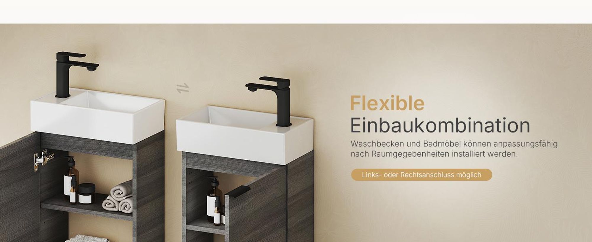 EMKE Waschbeckenunterschrank mit waschbecken 417×240×646 mm wandhängend, Badezimmerschrank, Waschtischunterschrank Soft-Close, Grau in Holzoptik