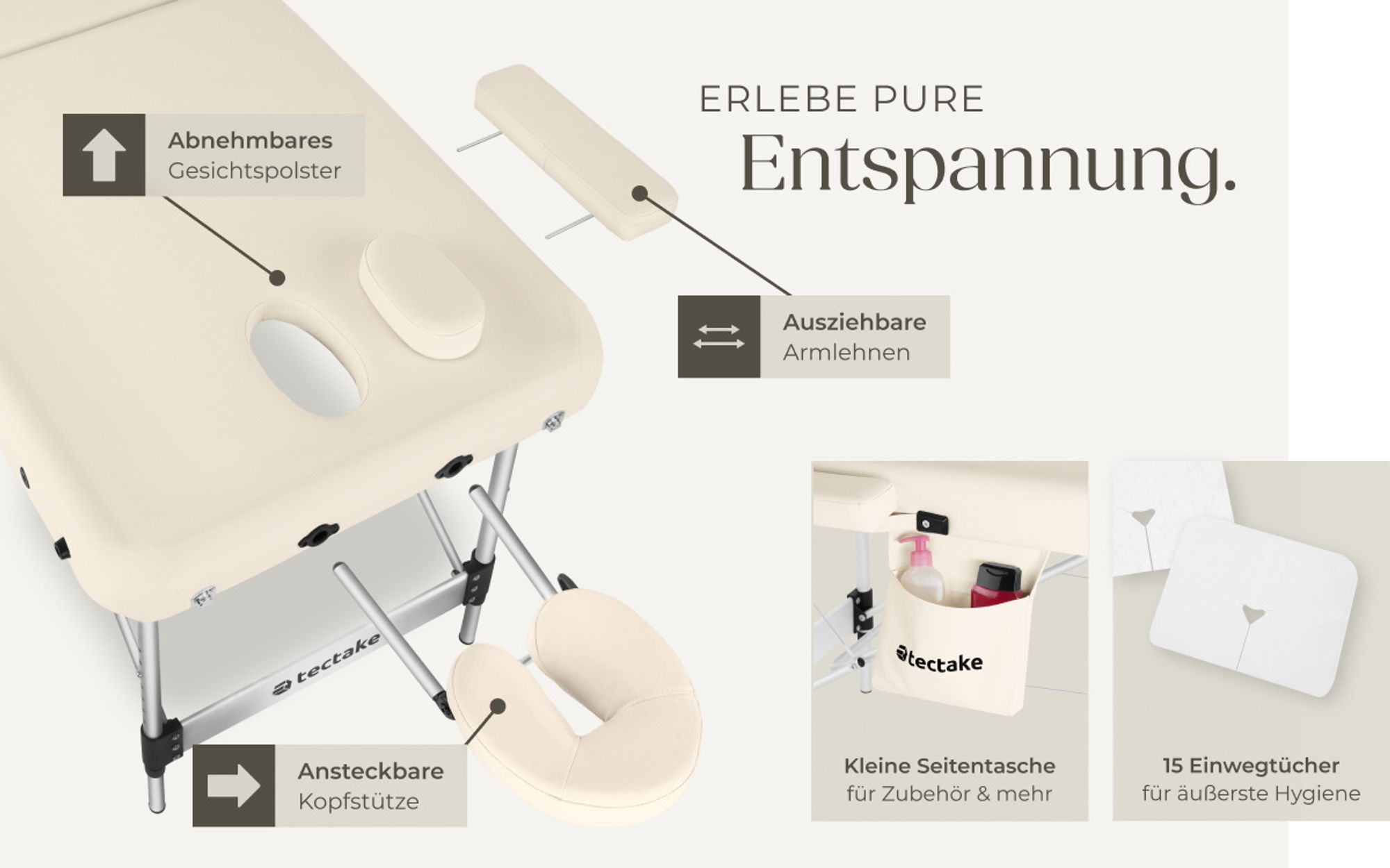 tectake® 3 Zonen Massageliege Phuket Breite 70 cm, Polsterung 5 cm 212 x 103 x 90 cm
