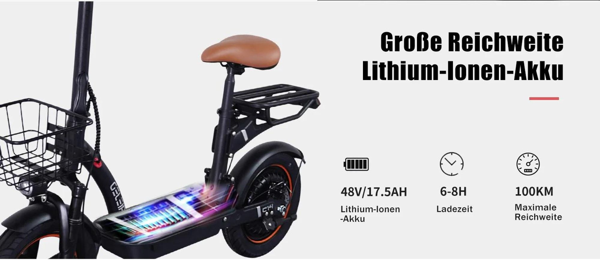 C14 - 48V17.5Ah 14 Zoll E-Scooter mit mechanischer Scheibenbremse Eisenrahmen - Schwarz