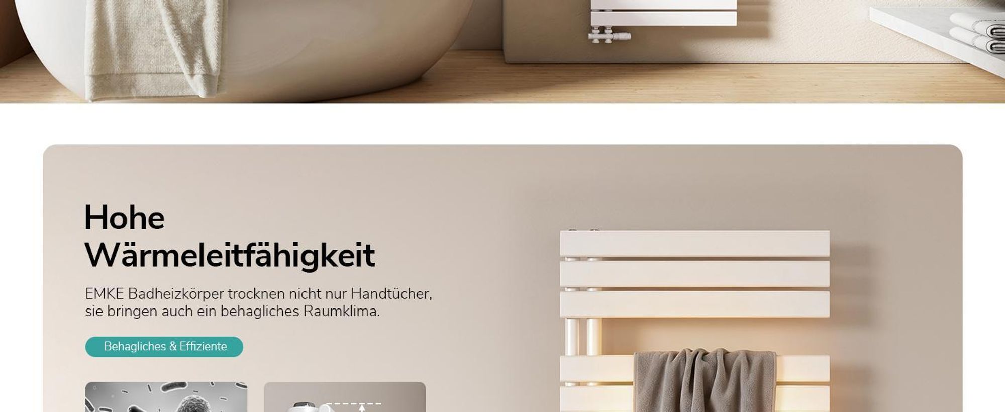 EMKE Badheizkörper Paneelheizkörper Seitenanschluss Wandmontage Warmwasser Handtuchtrokner Handtuchwärmer 1320 x 600 mm Weiß ohne Heizstab