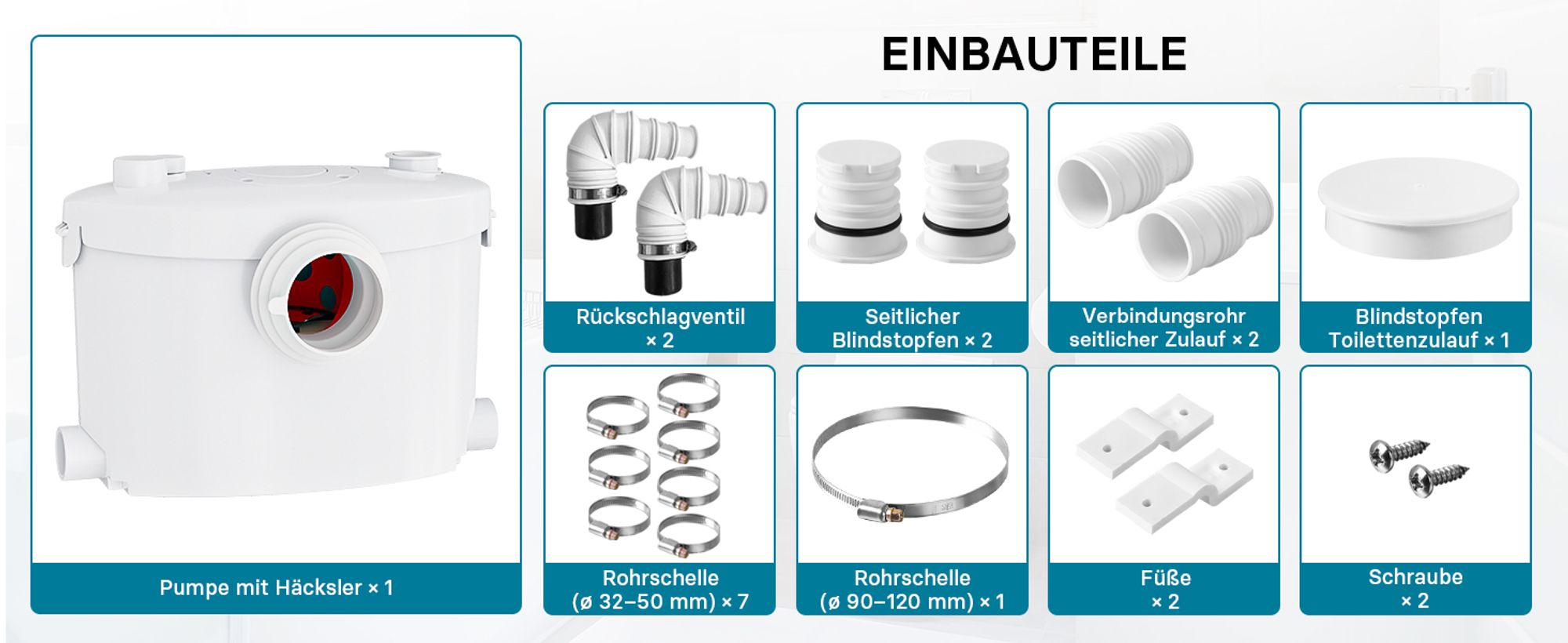 Wiltec 3/1 Kleinhebeanlage 600 W mit Häcksler, Hebeanlage bis 10 m Höhe, Abwasserhebeanlage mit 3 Einlässen, für WC und Dusche