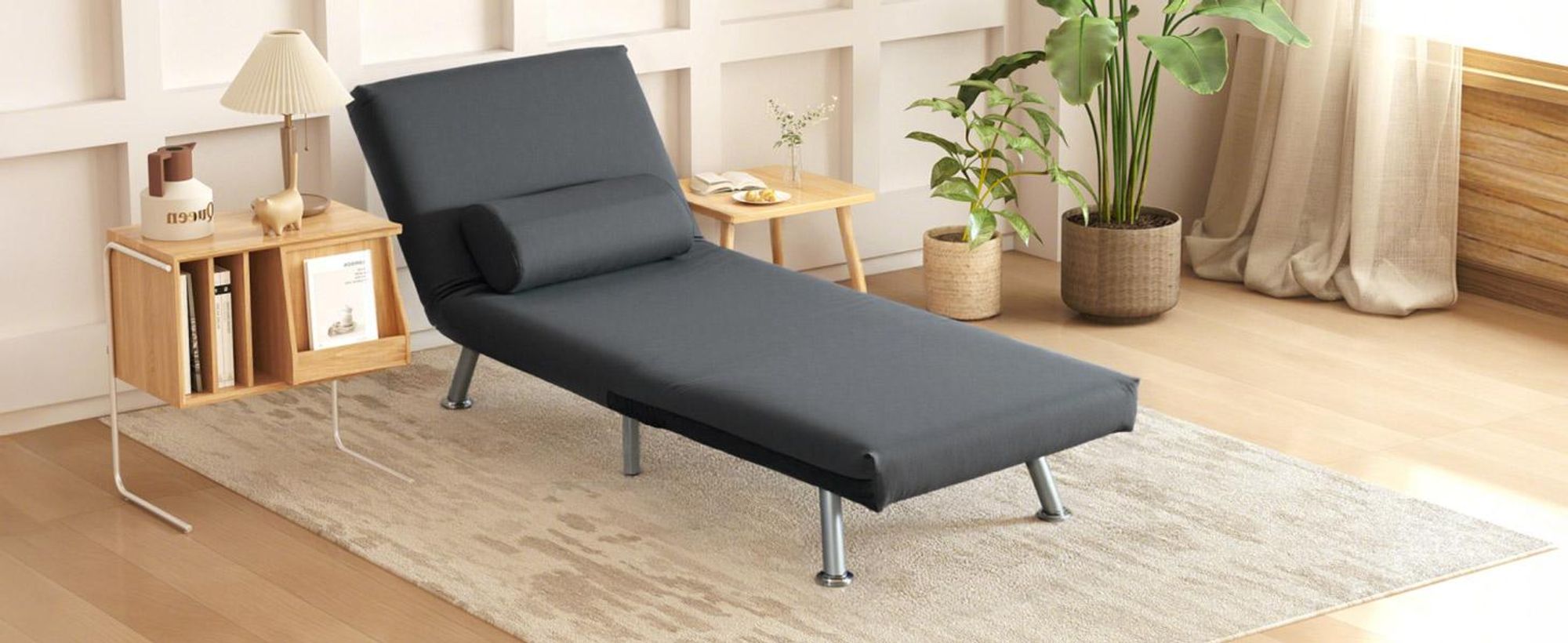 HOMCOM - Fotel do spania - imitacja aksamitu (100% poliester), stal - 75L x 70W x 75H cm - ciemnoszary